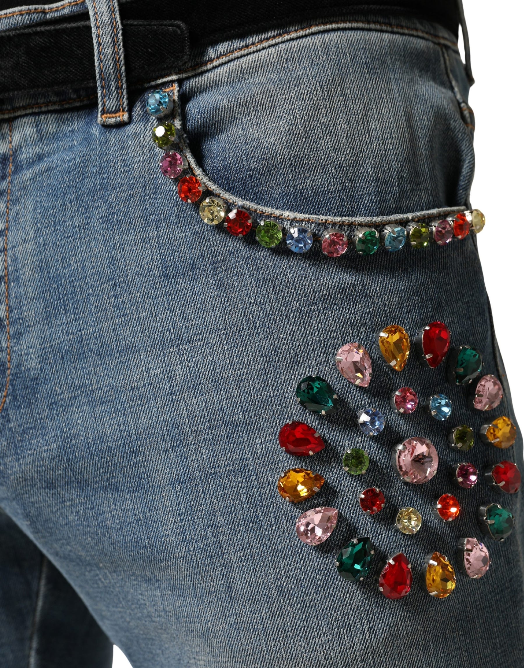 Dolce & Gabbana Blue Embellished Loose Cotton Men Denim Jeans | Regal Royce