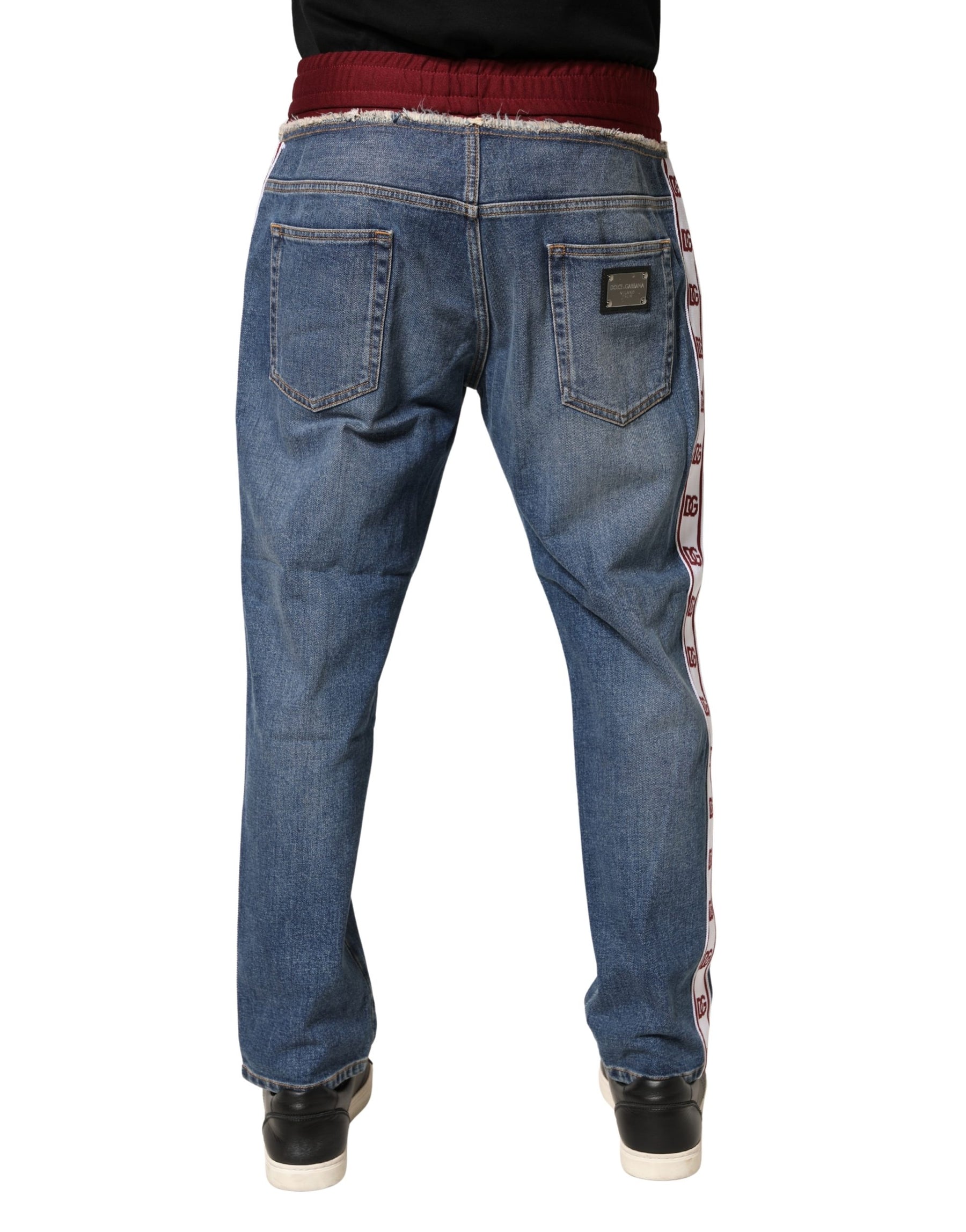 Dolce & Gabbana Blue Cotton Drawstring Straight Denim Jeans | Regal Royce