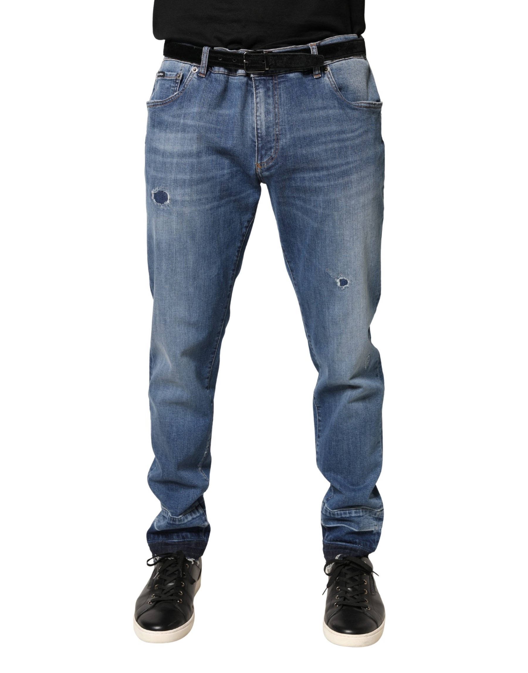 Dolce & Gabbana Blue Tattered Skinny Cotton Denim Jeans | Regal Royce