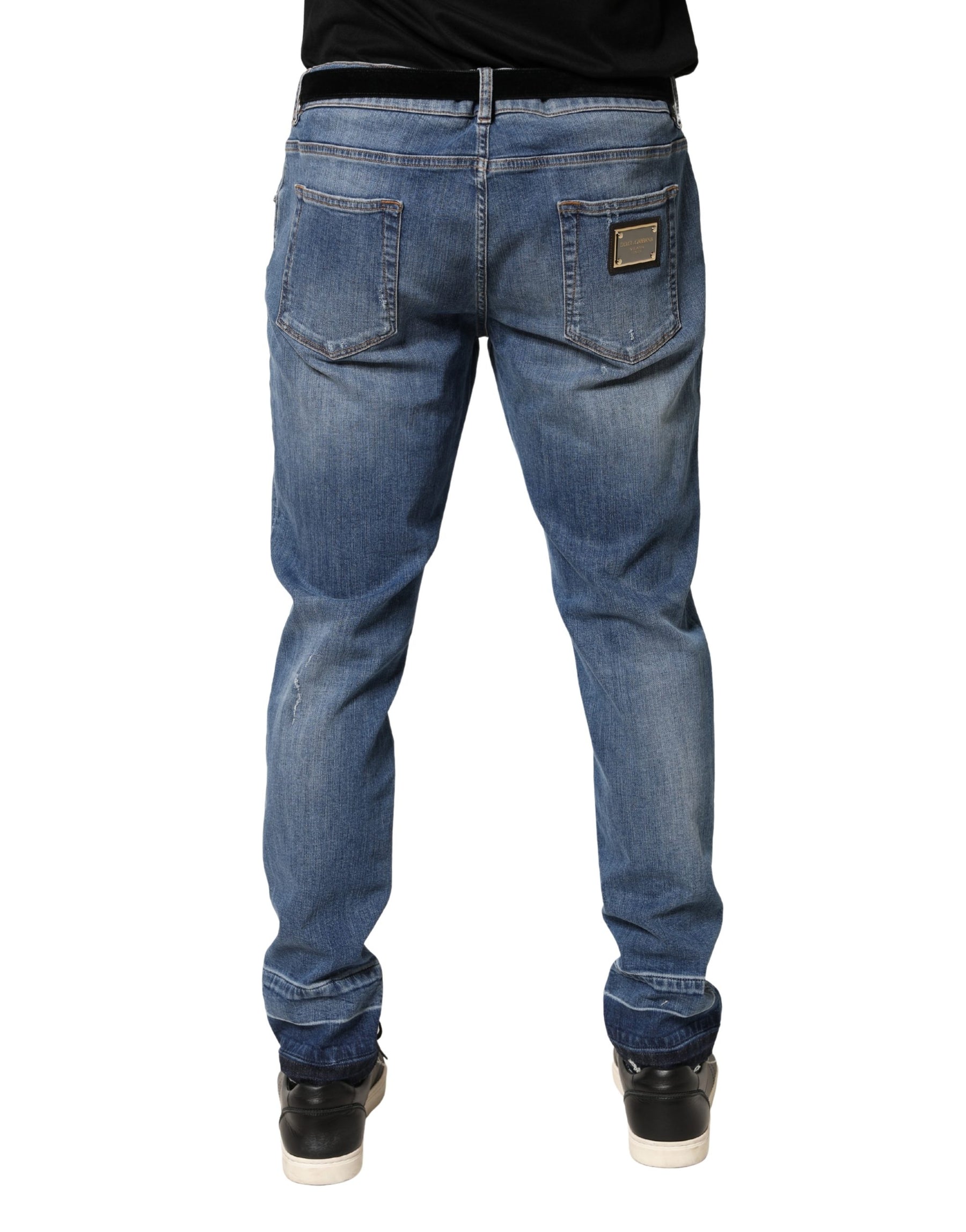 Dolce & Gabbana Blue Tattered Skinny Cotton Denim Jeans | Regal Royce