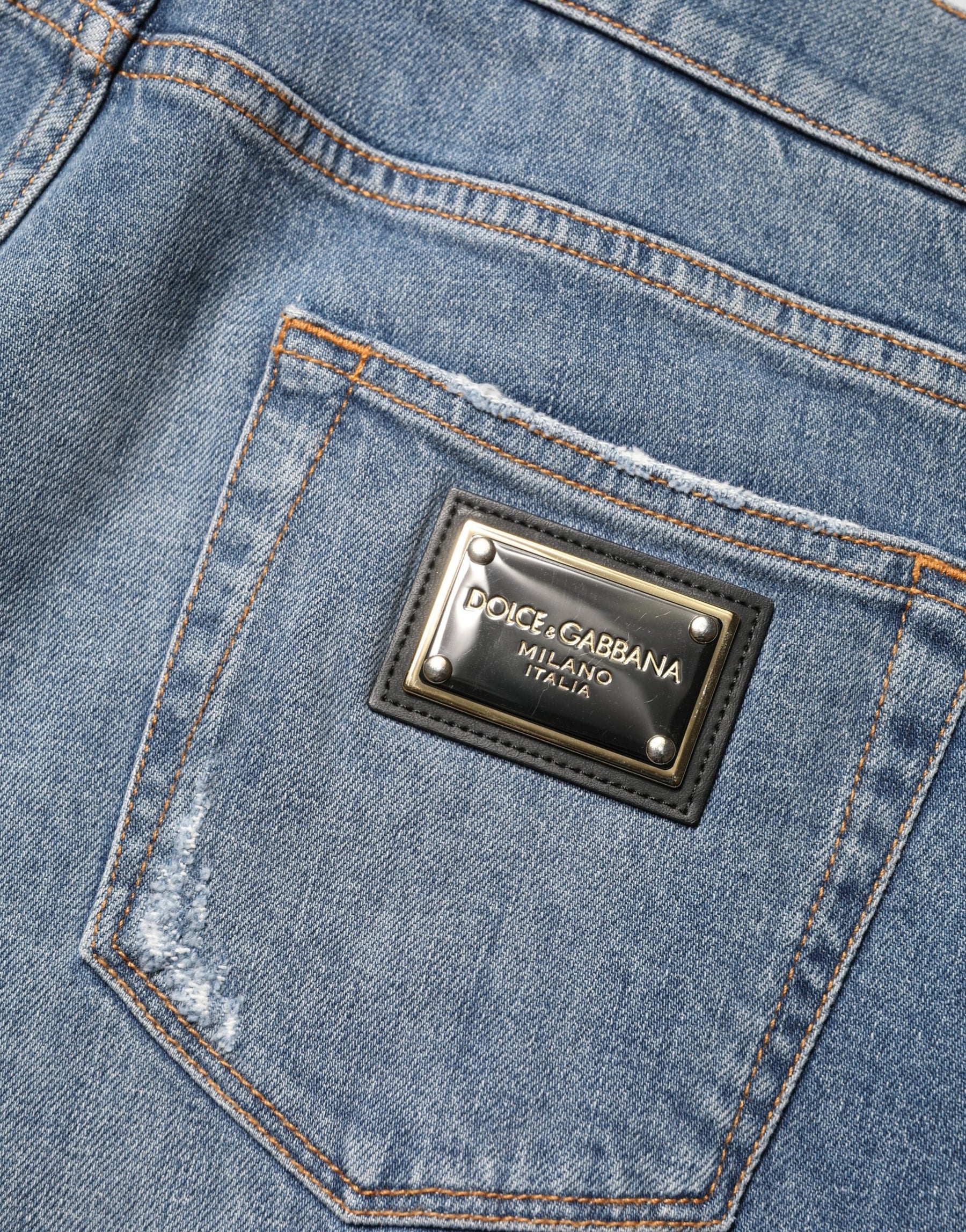 Dolce & Gabbana Blue Tattered Slim Fit Cotton Denim Jeans | Regal Royce