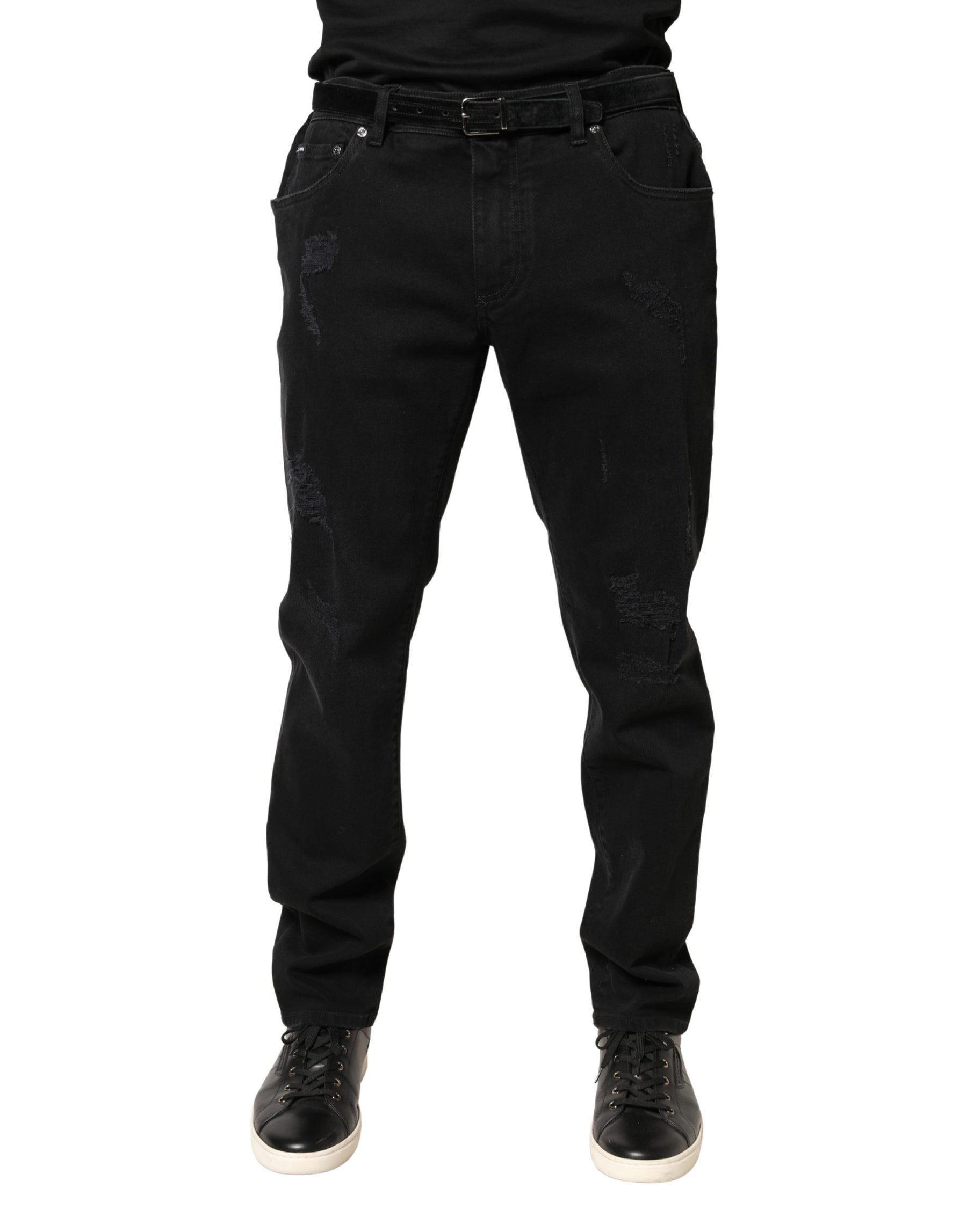Dolce & Gabbana Black Tattered Skinny Cotton Denim Jeans | Regal Royce