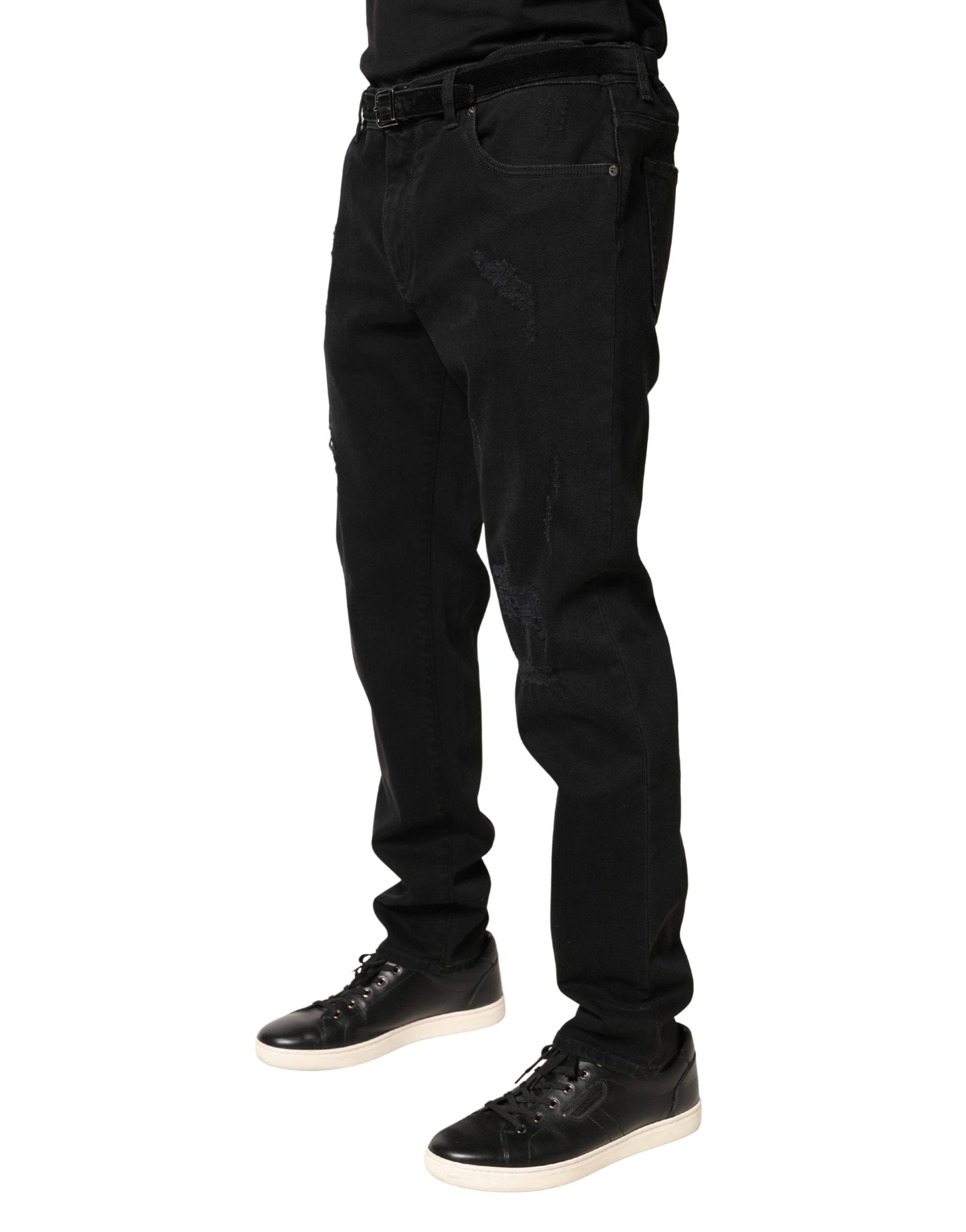 Dolce & Gabbana Black Tattered Skinny Cotton Denim Jeans | Regal Royce