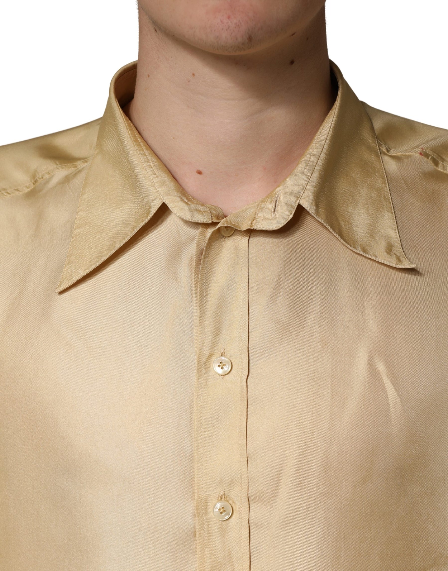 Dolce & Gabbana Yellow Silk Button Down Men Oversize Shirt | Regal Royce