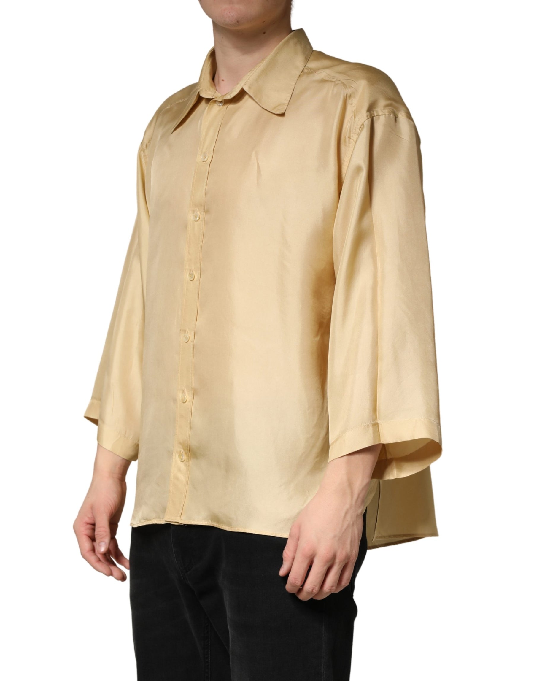 Dolce & Gabbana Yellow Silk Button Down Men Oversize Shirt | Regal Royce