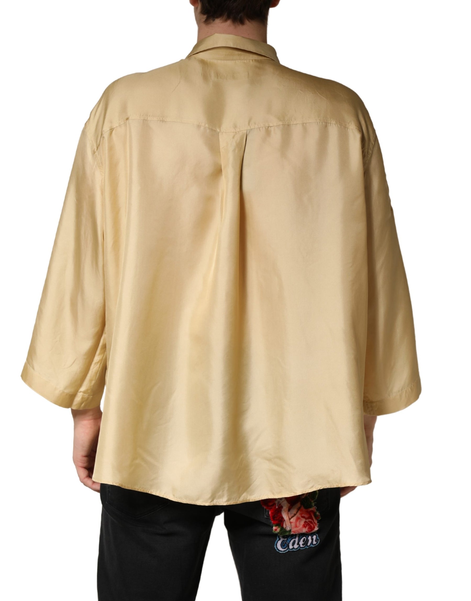 Dolce & Gabbana Yellow Silk Button Down Men Oversize Shirt | Regal Royce