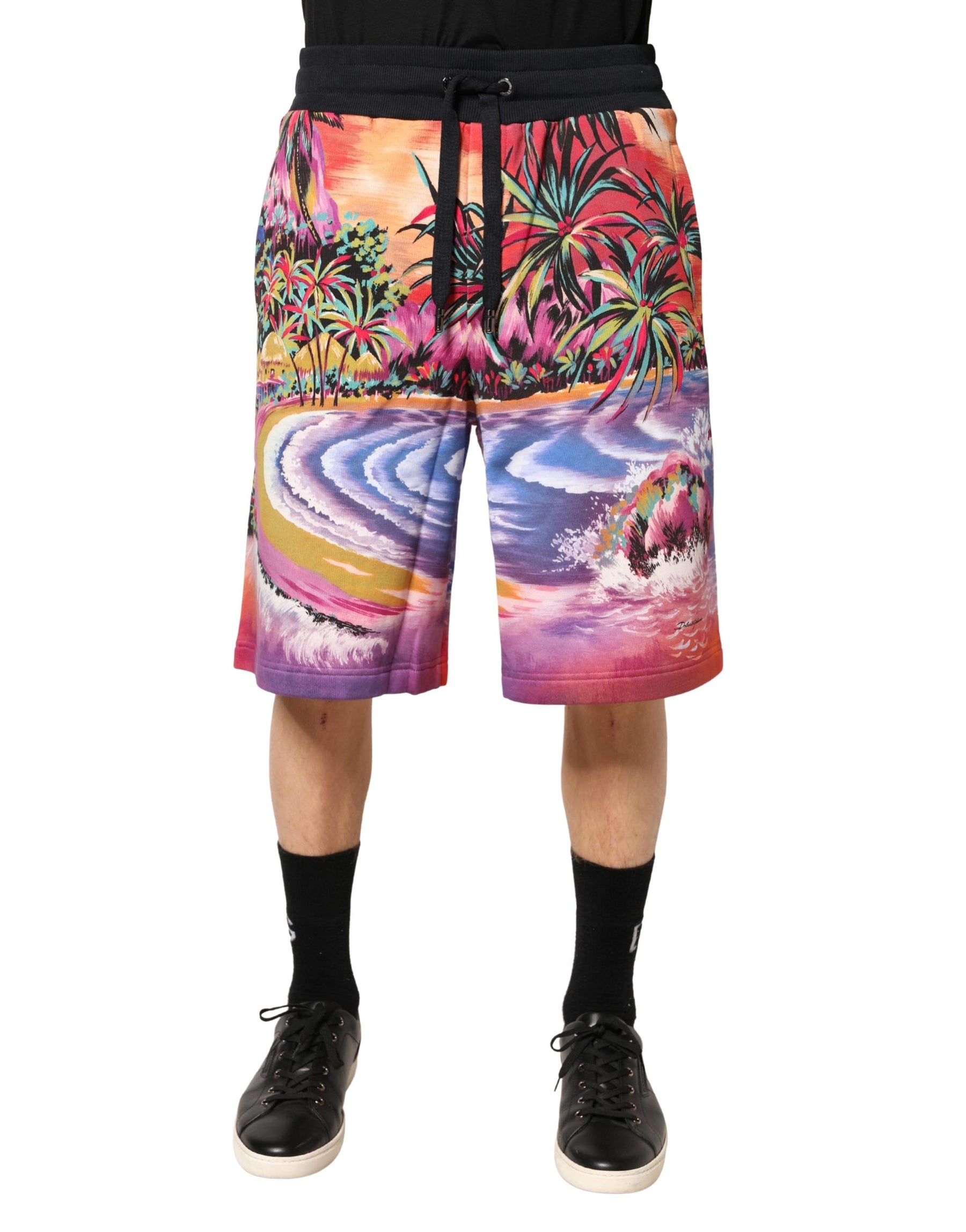 Dolce & Gabbana Multicolor Graphic Print Cotton Bermuda Shorts | Regal Royce