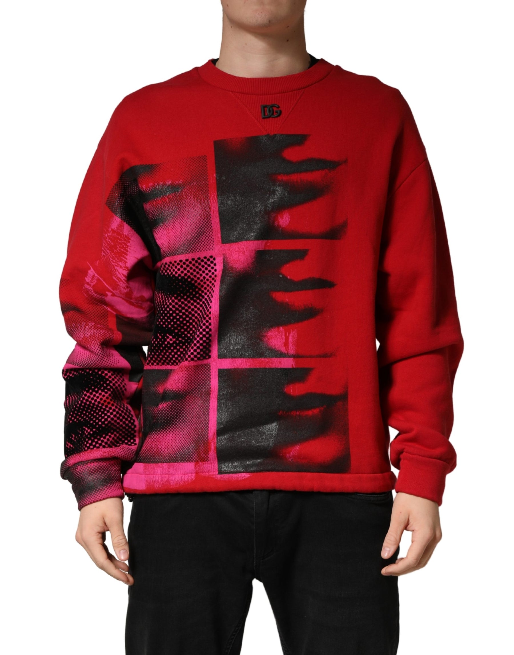 Dolce & Gabbana Red Graphic Crew Neck Men Sweatshirt Sweater | Regal Royce
