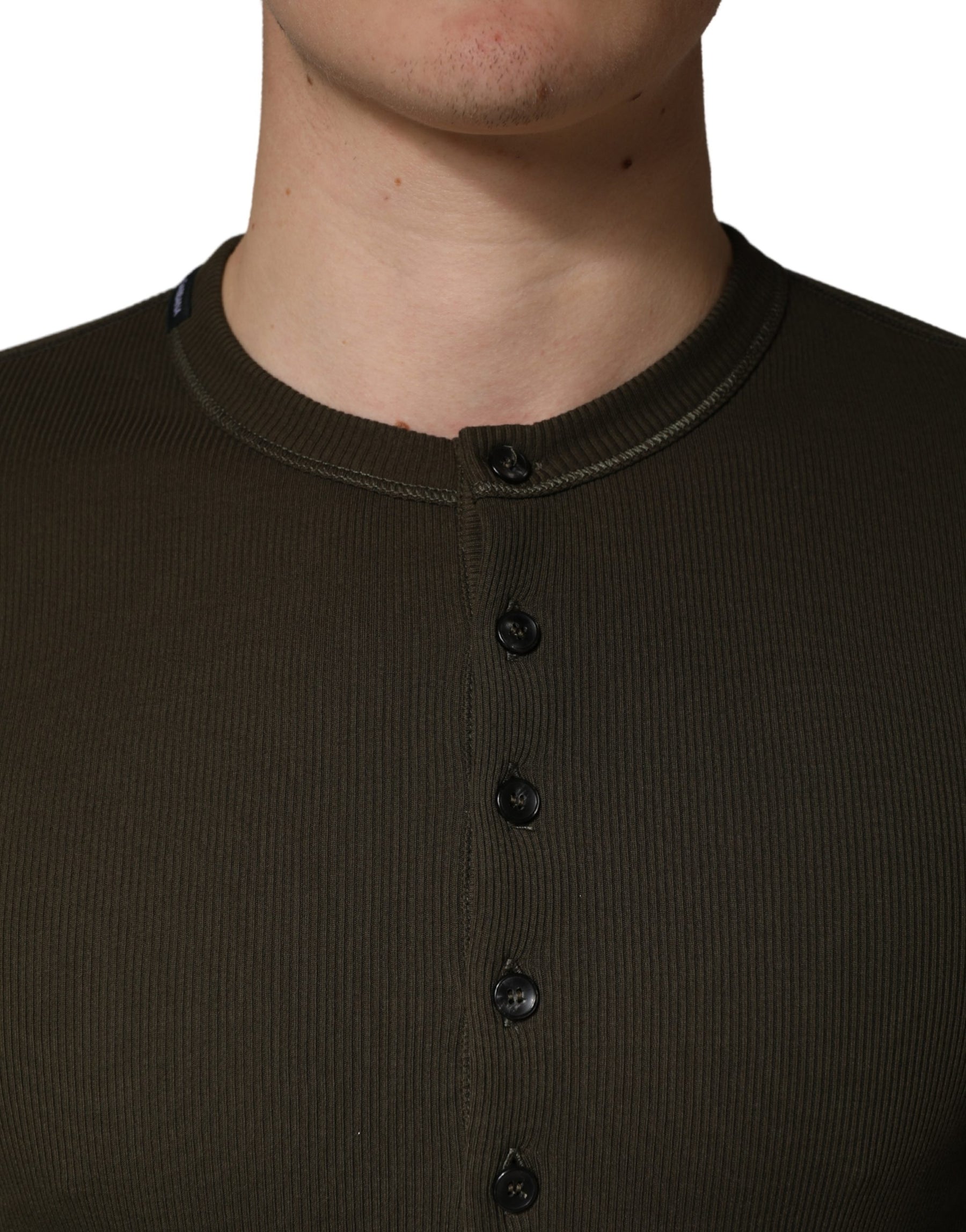 Dolce & Gabbana Brown Cotton Buttoned Henley Pullover Sweater | Regal Royce