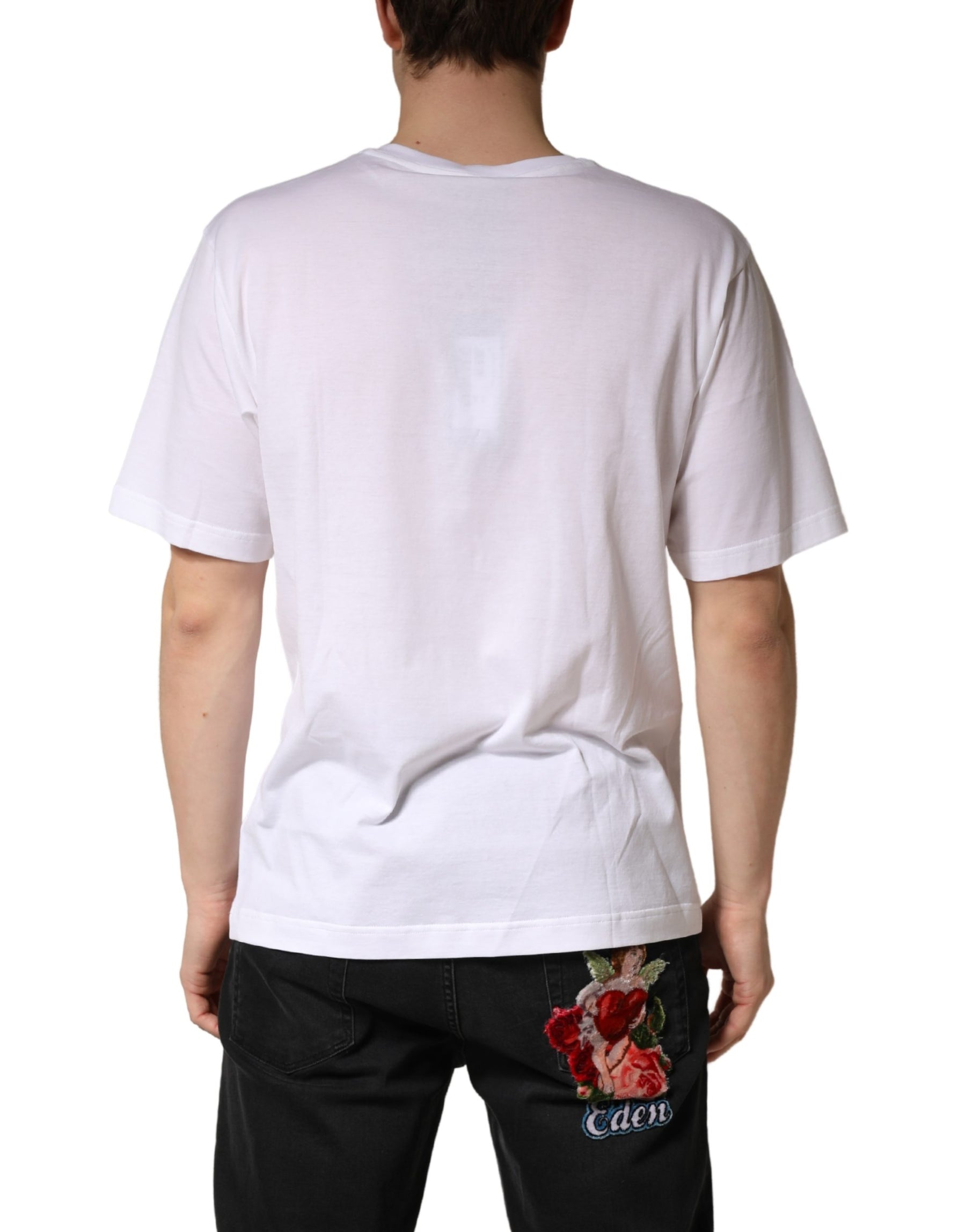 Dolce & Gabbana White Cotton Plain V-Neck Men Shirt T-shirt | Regal Royce