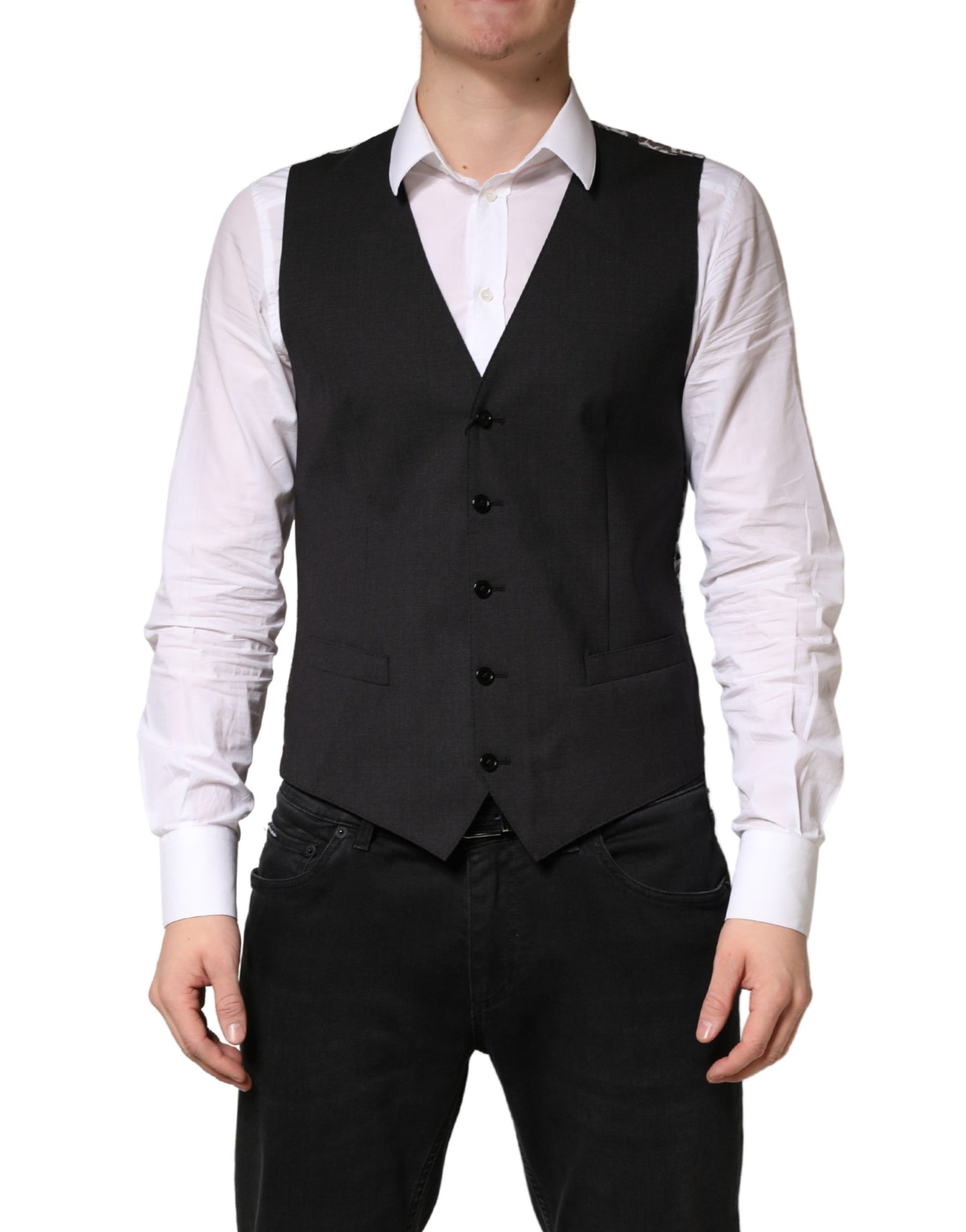 Dolce & Gabbana Black Wool Dress Men Formal Waistcoat Vest | Regal Royce