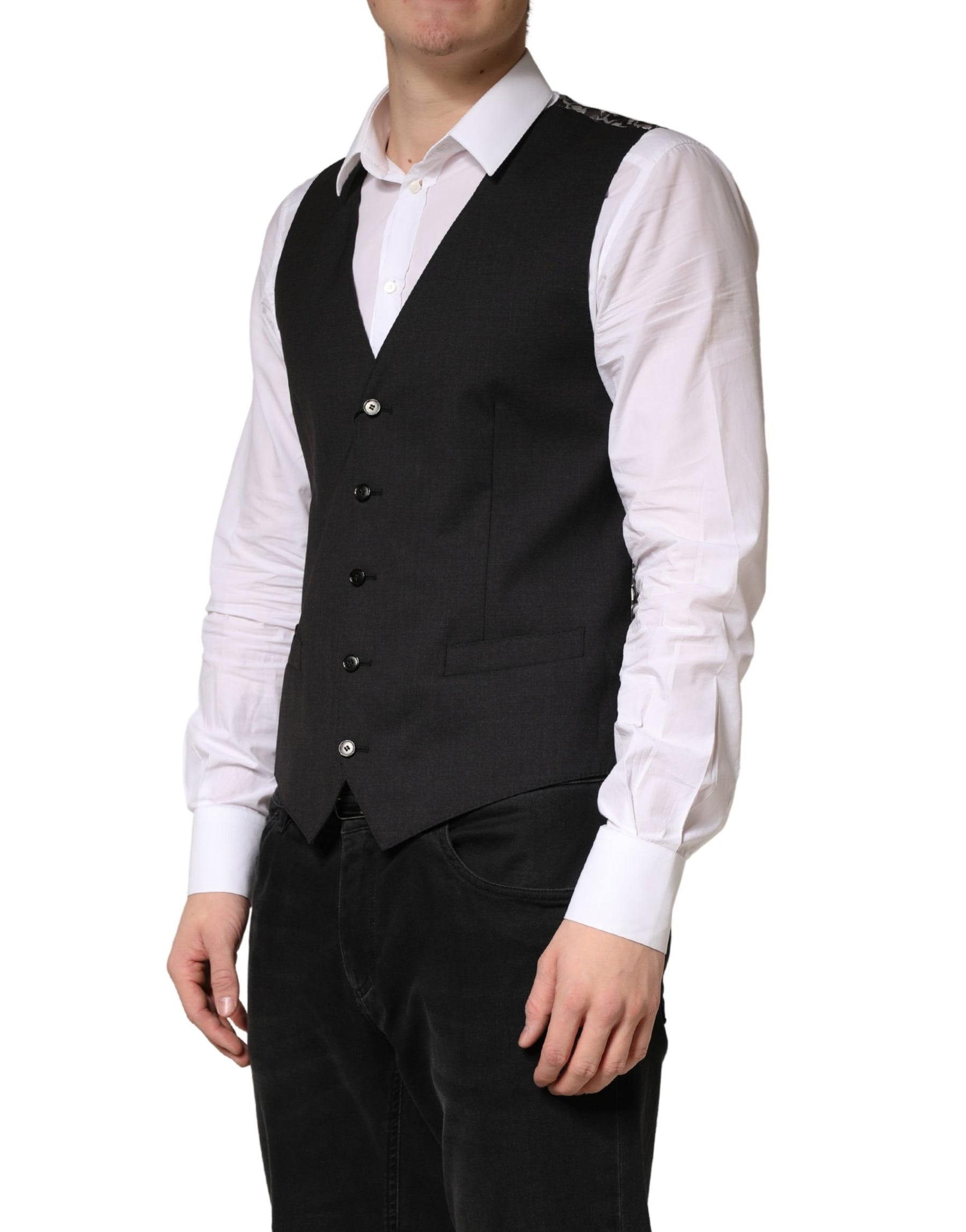 Dolce & Gabbana Black Wool Dress Men Formal Waistcoat Vest | Regal Royce
