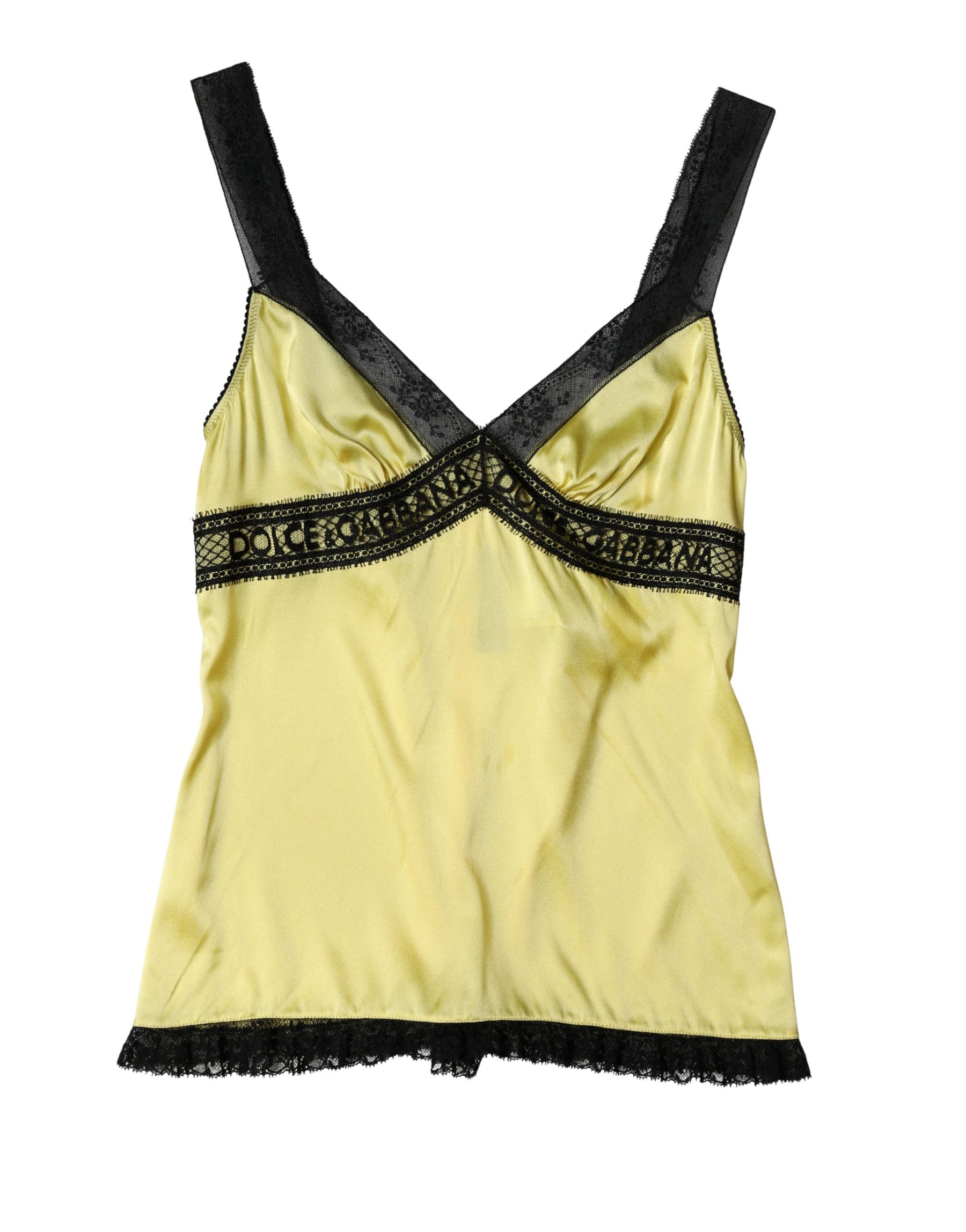 Dolce & Gabbana Yellow Silk Lace Trim Lingerie Top Underwear | Regal Royce