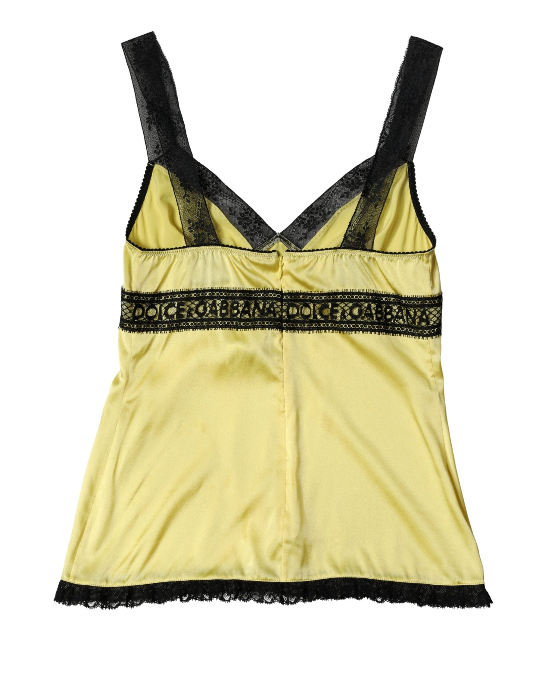 Dolce & Gabbana Yellow Silk Lace Trim Lingerie Top Underwear | Regal Royce