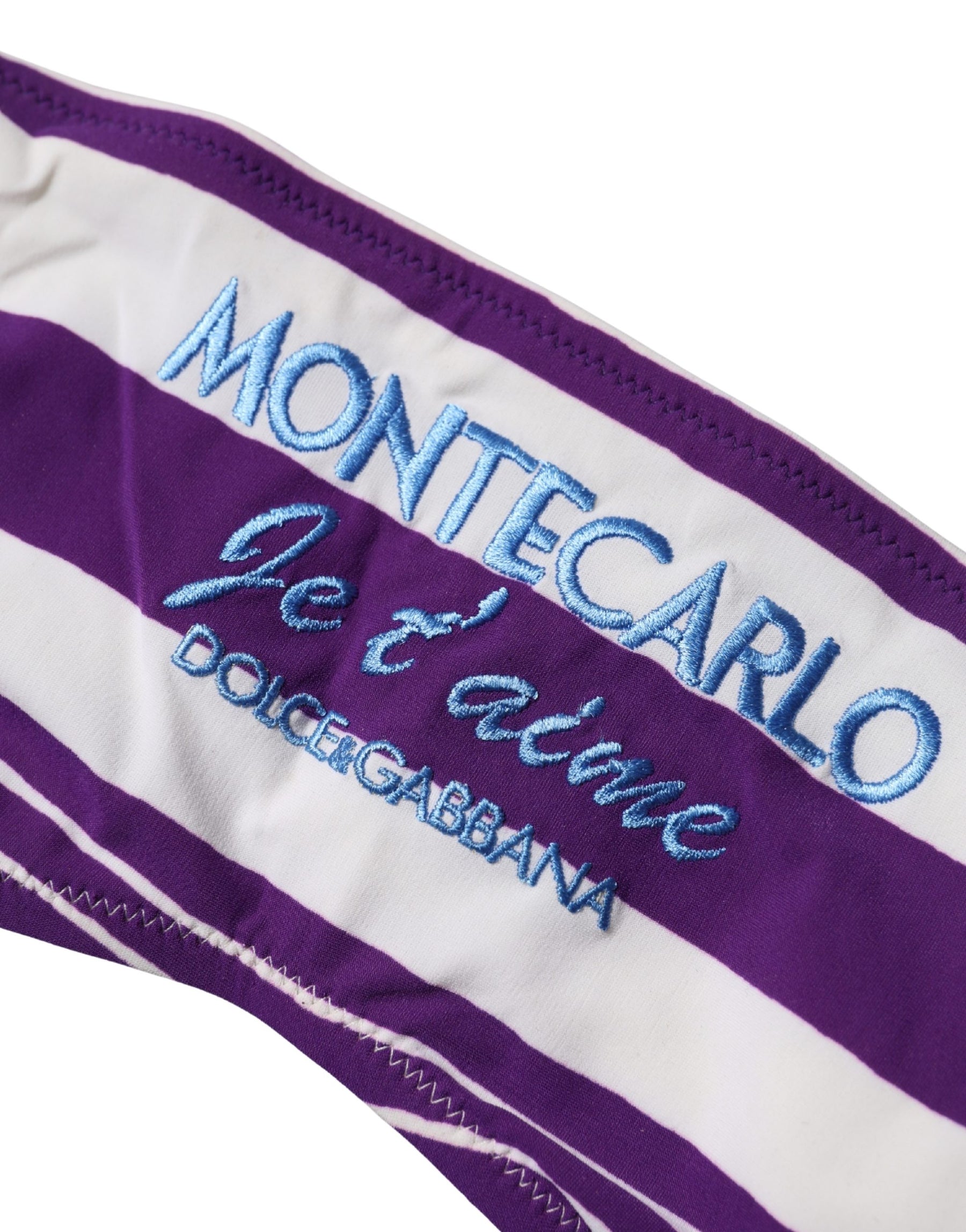 Dolce & Gabbana Purple White Stripes Nylon Bandeau Swimwear | Regal Royce