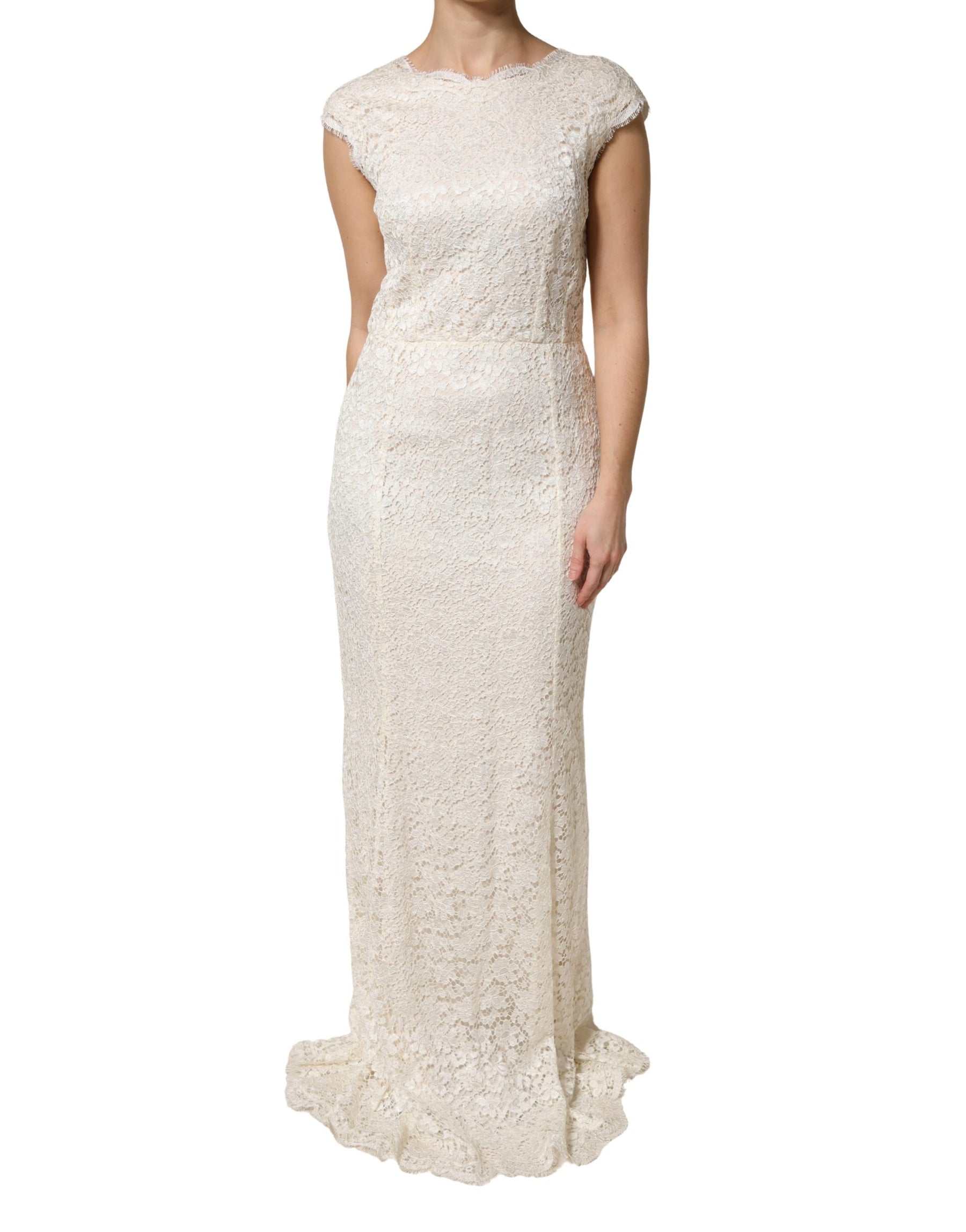 Dolce & Gabbana White Lace Viscose Sheath Long Gown Dress | Regal Royce