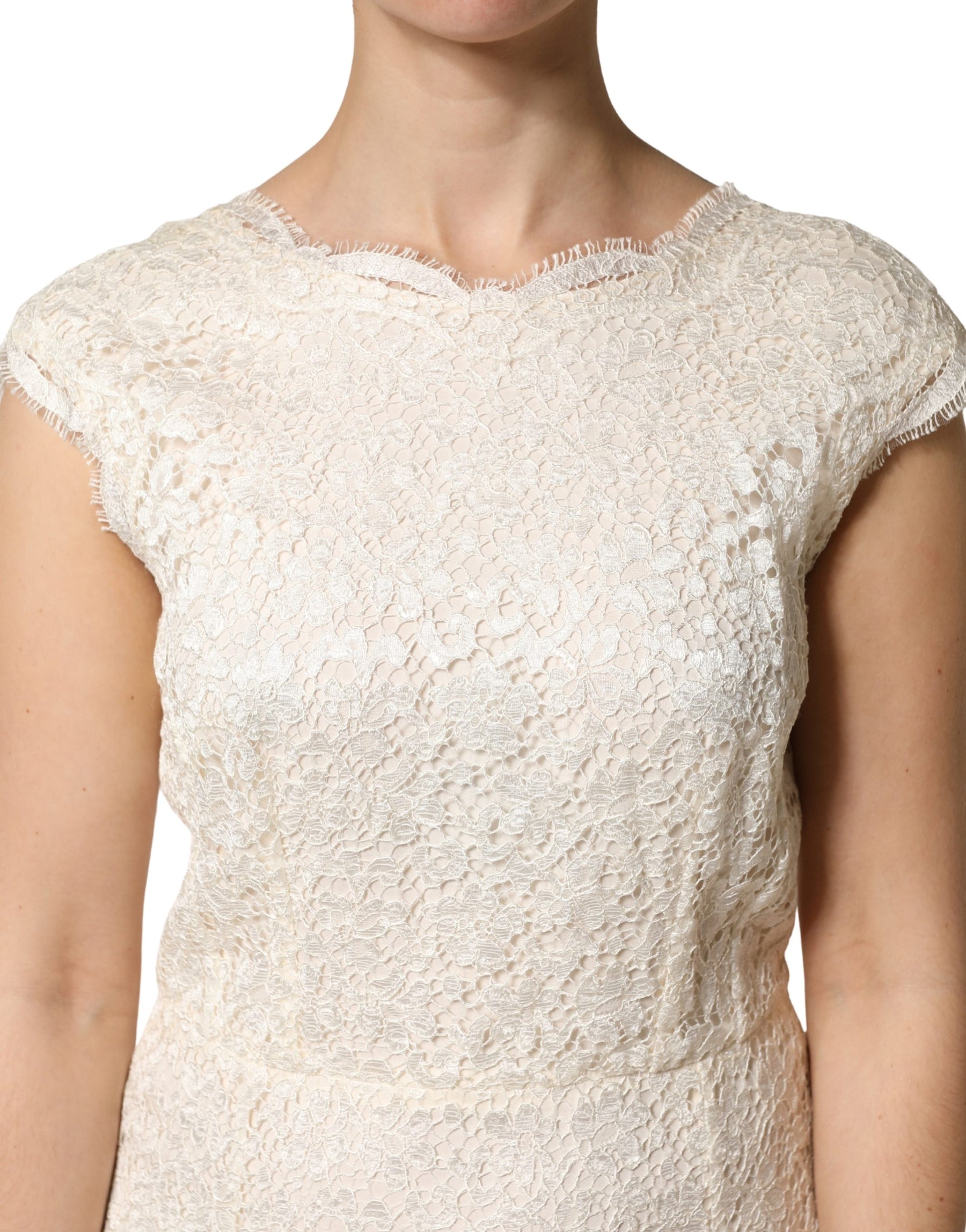 Dolce & Gabbana White Lace Viscose Sheath Long Gown Dress | Regal Royce