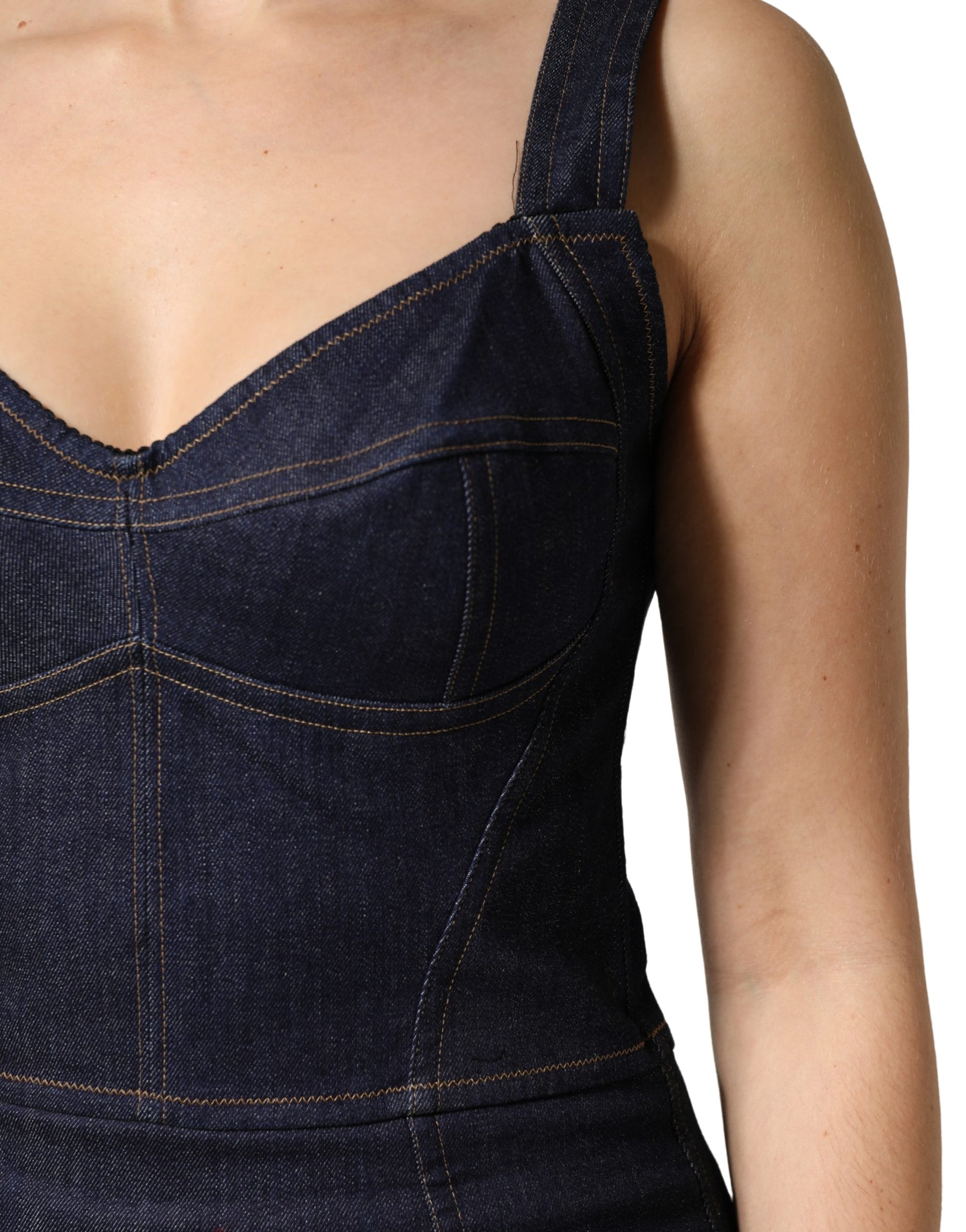 Dolce & Gabbana Dark Blue Cotton Denim Sheath Midi Dress | Regal Royce