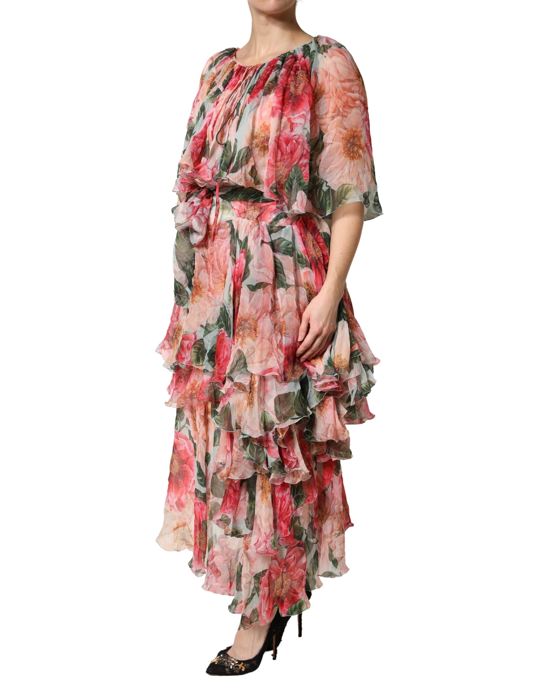 Dolce & Gabbana Multicolor Floral Silk Layered Maxi Dress | Regal Royce