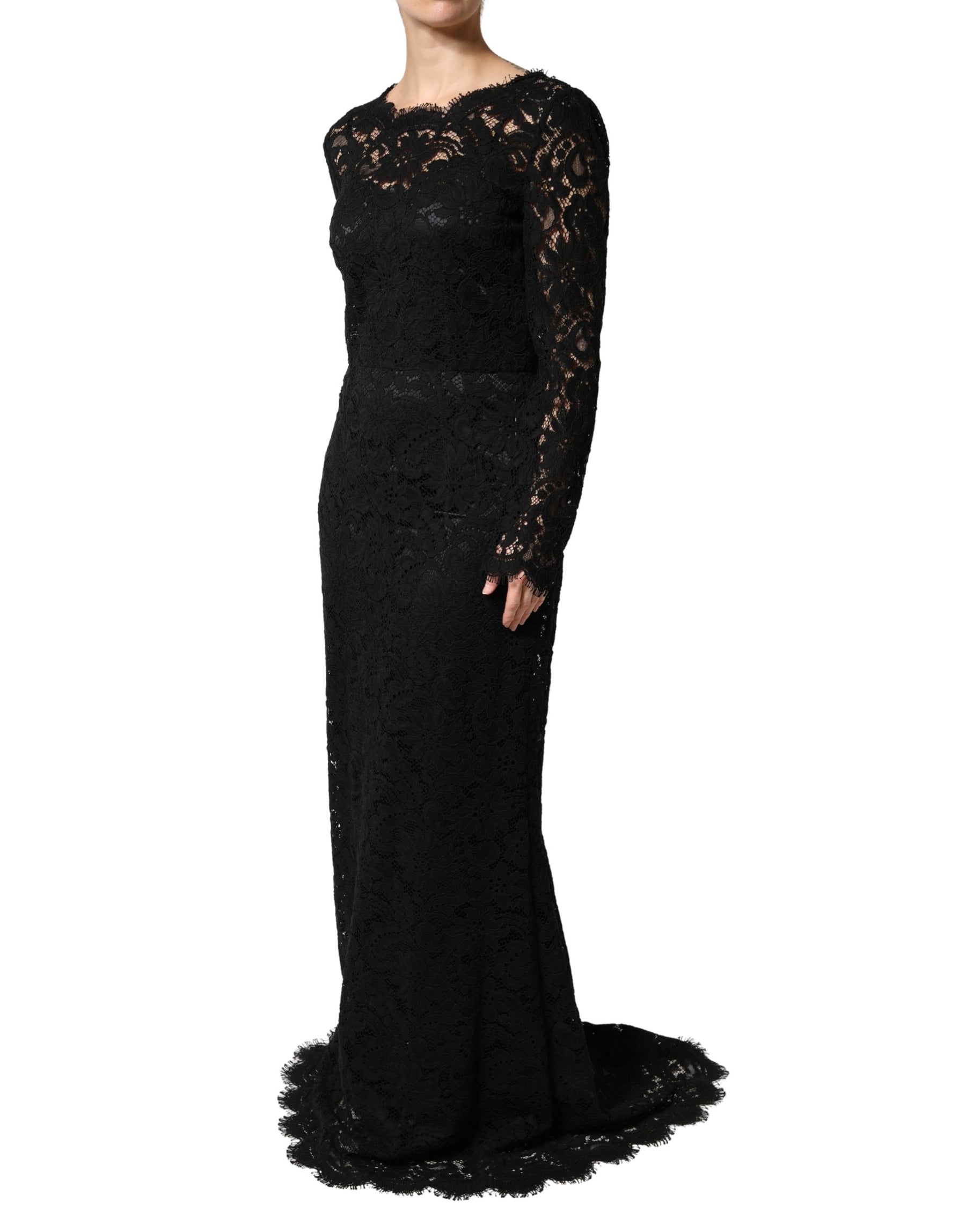 Dolce & Gabbana Black Lace Long Sleeves Cotton Maxi Dress | Regal Royce