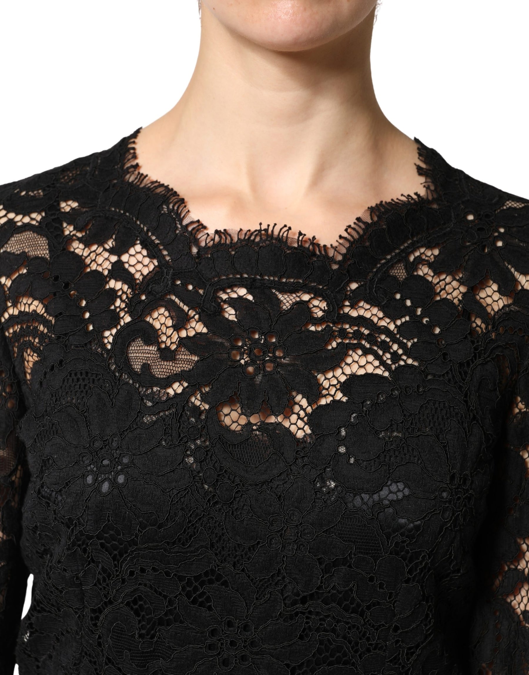 Dolce & Gabbana Black Lace Long Sleeves Cotton Maxi Dress | Regal Royce