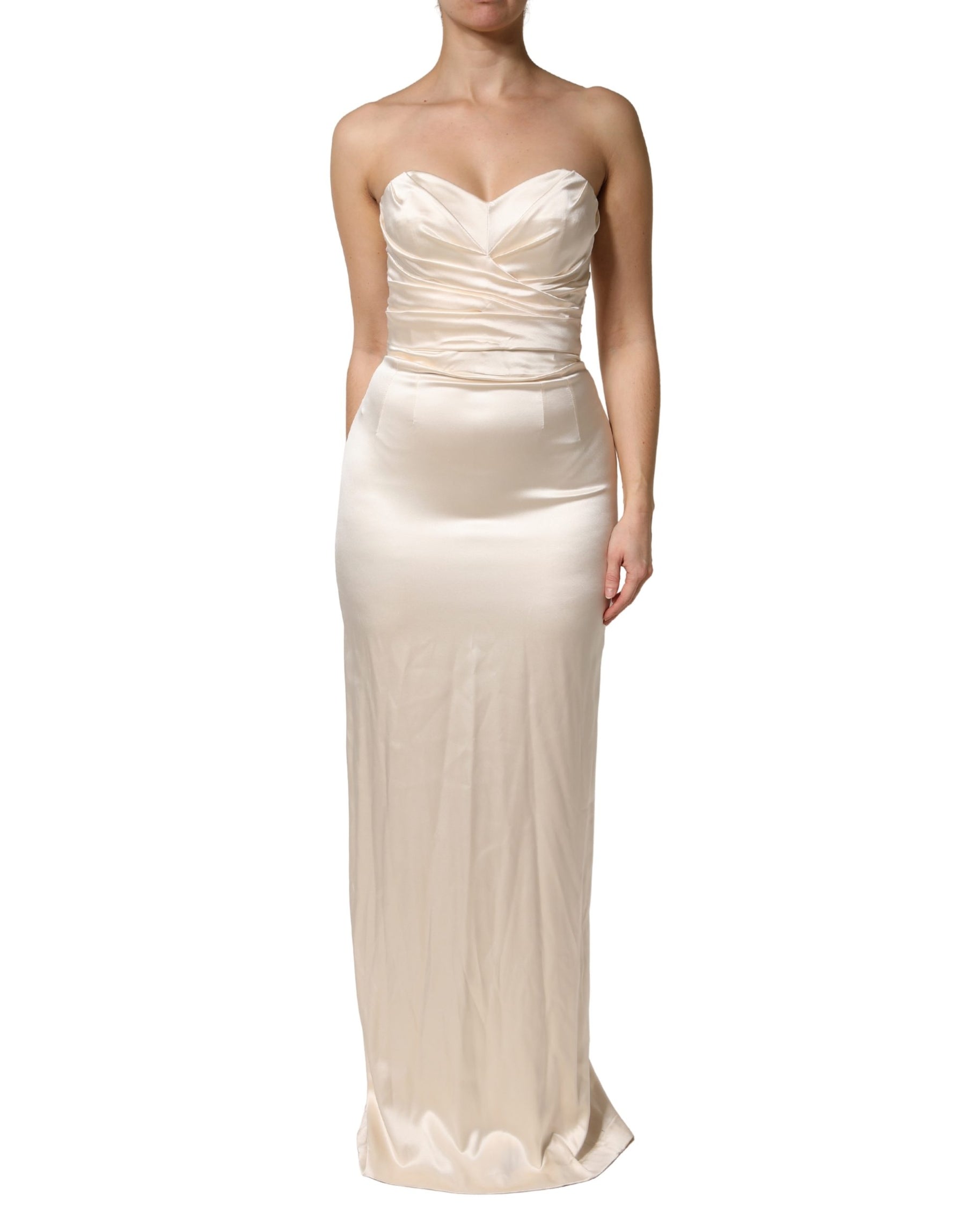 Dolce & Gabbana White Satin Strapless Sheath Maxi Dress | Regal Royce