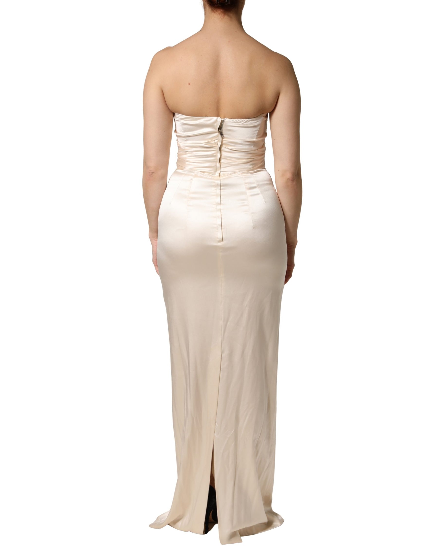 Dolce & Gabbana White Satin Strapless Sheath Maxi Dress | Regal Royce