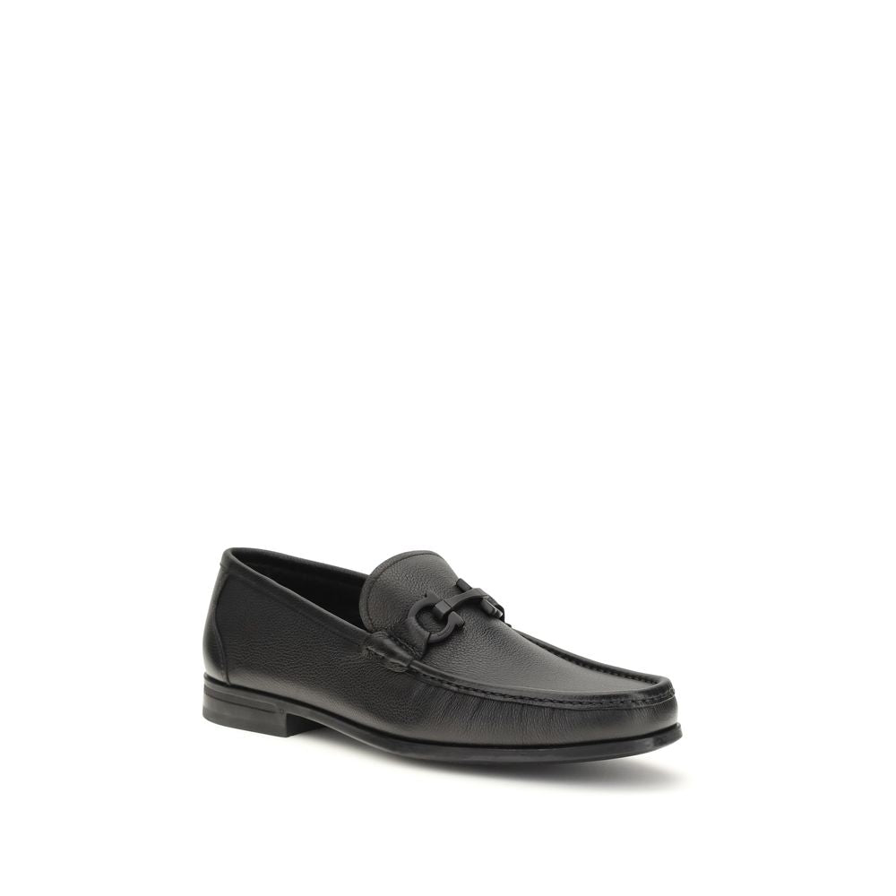 Ferragamo Black Calf Leather Bos Taurus Slip-On Loafers | Regal Royce
