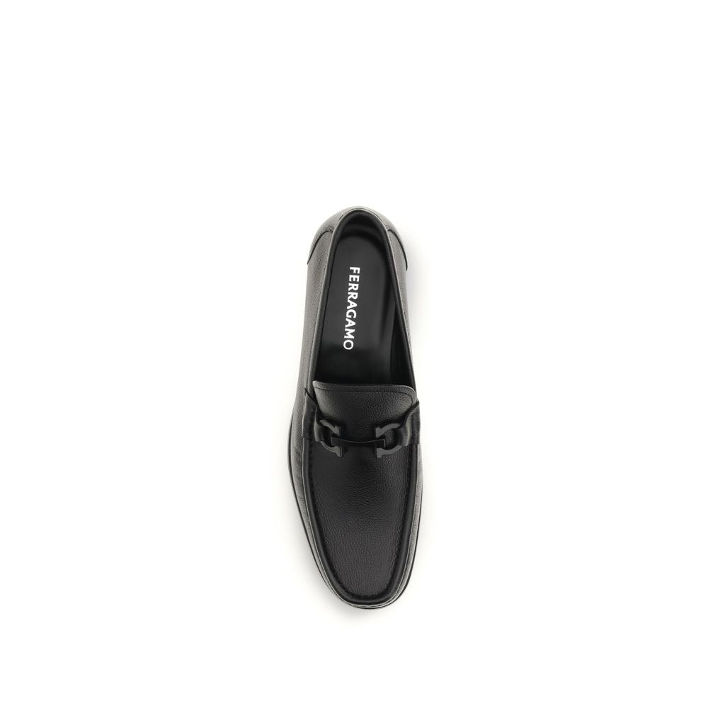 Ferragamo Black Calf Leather Bos Taurus Slip-On Loafers | Regal Royce