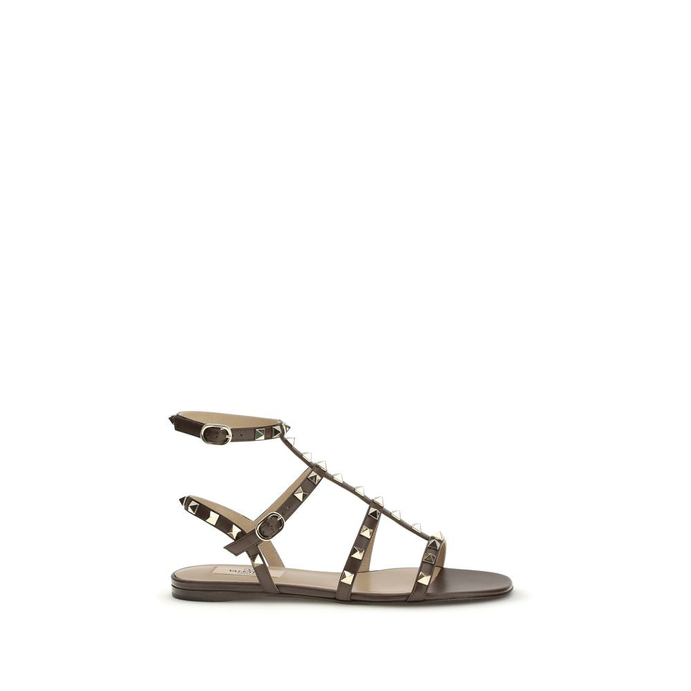 Valentino Garavani Brown Calf Leather Bos Taurus Strap-On Sandals | Regal Royce