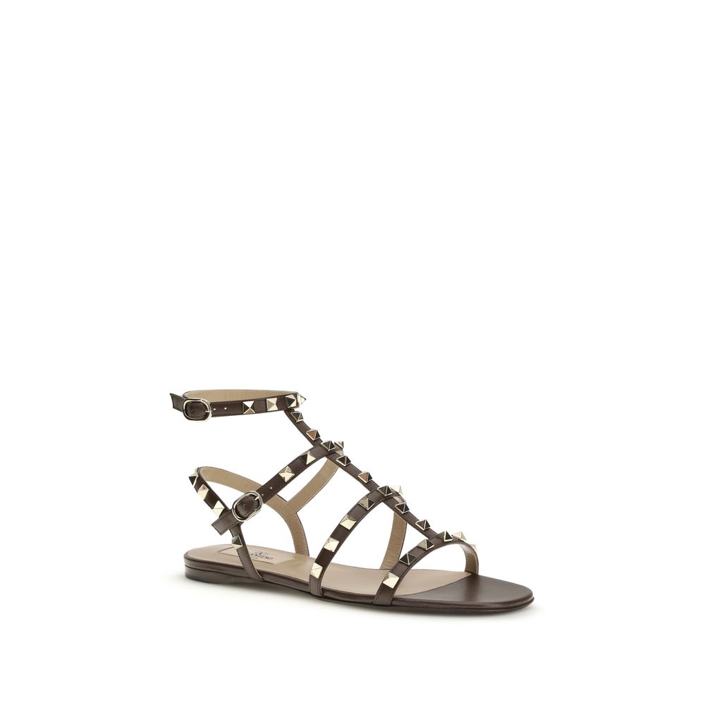 Valentino Garavani Brown Calf Leather Bos Taurus Strap-On Sandals | Regal Royce
