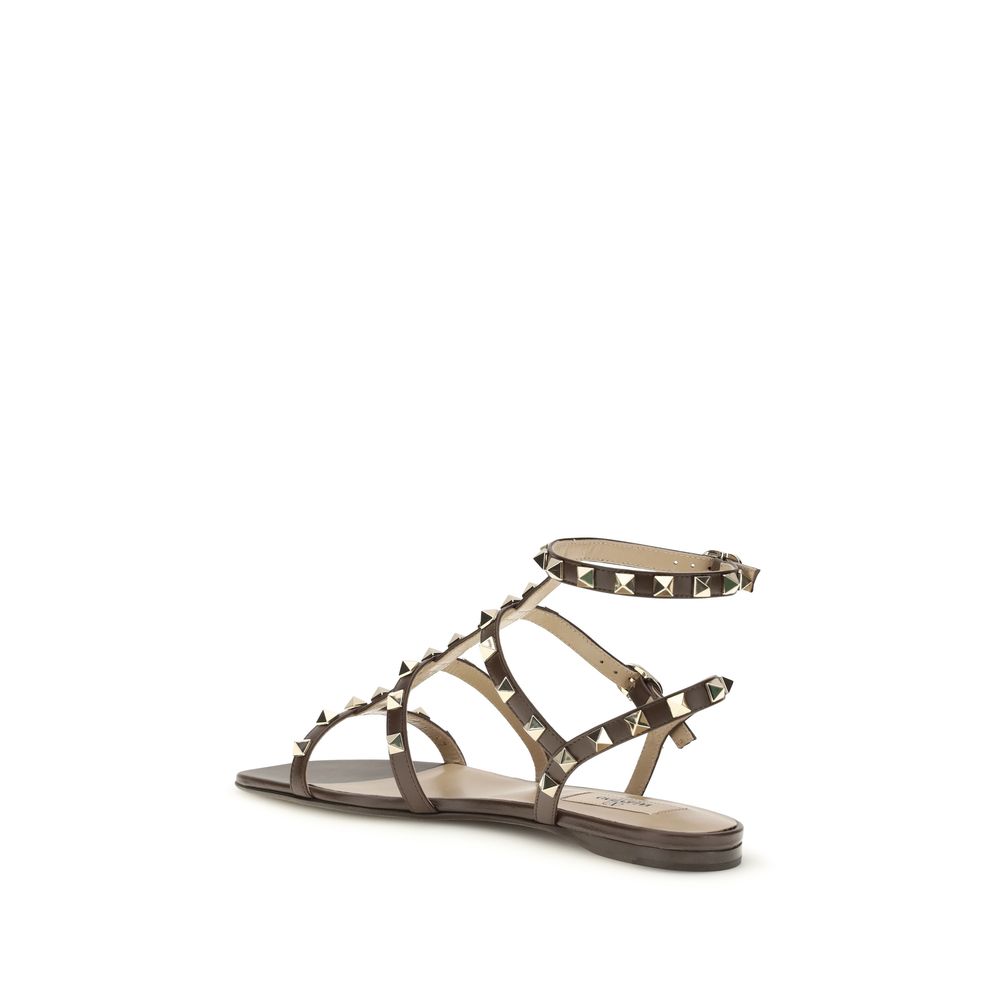 Valentino Garavani Brown Calf Leather Bos Taurus Strap-On Sandals | Regal Royce