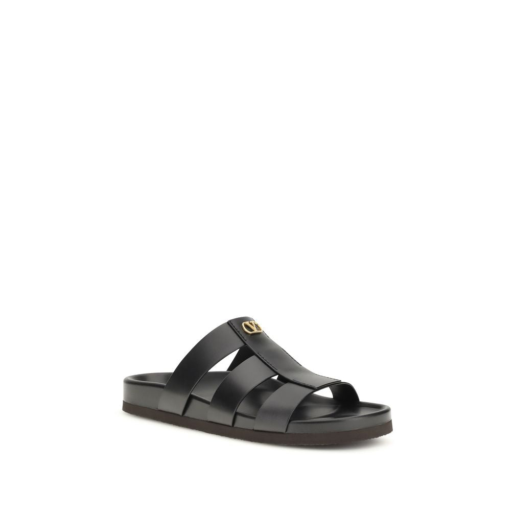 Valentino Garavani Black Calf Leather Bos Taurus Sandals | Regal Royce