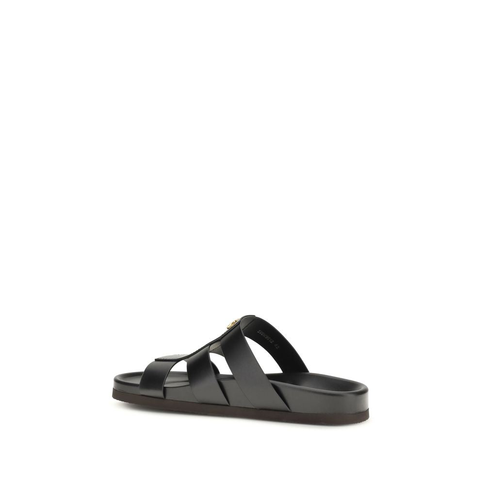 Valentino Garavani Black Calf Leather Bos Taurus Sandals | Regal Royce