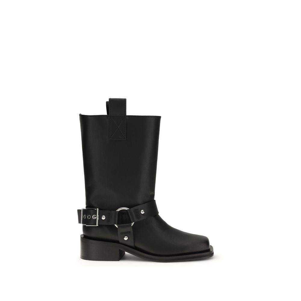 Ganni Black Calf Leather Bos Taurus Lace-Up Boots | Regal Royce