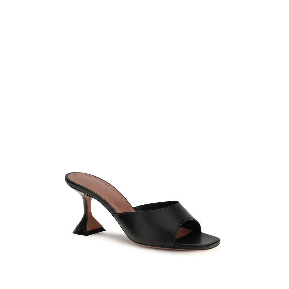 Amina Muaddi Black Calf Leather Bos Taurus Stiletto Heel Sandals | Regal Royce