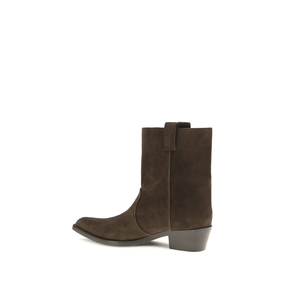 Khaite Brown Calf Leather Bos Taurus Ankle Boots | Regal Royce