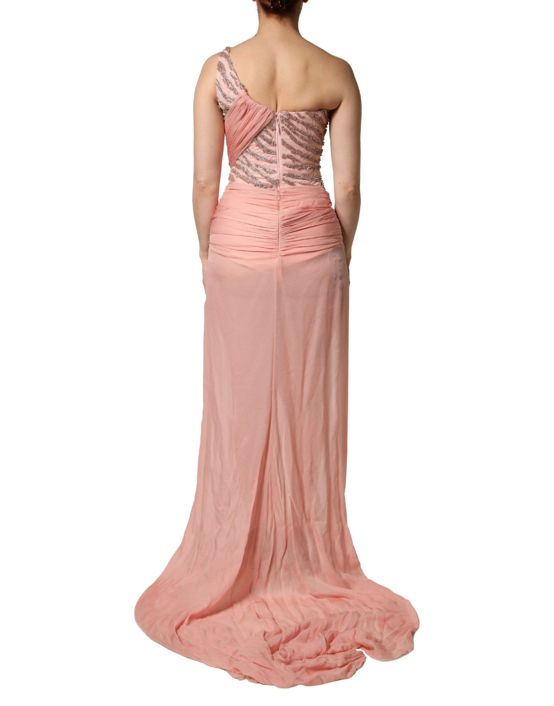 Dolce & Gabbana Pink Embellished One Shoulder Maxi Dress | Regal Royce