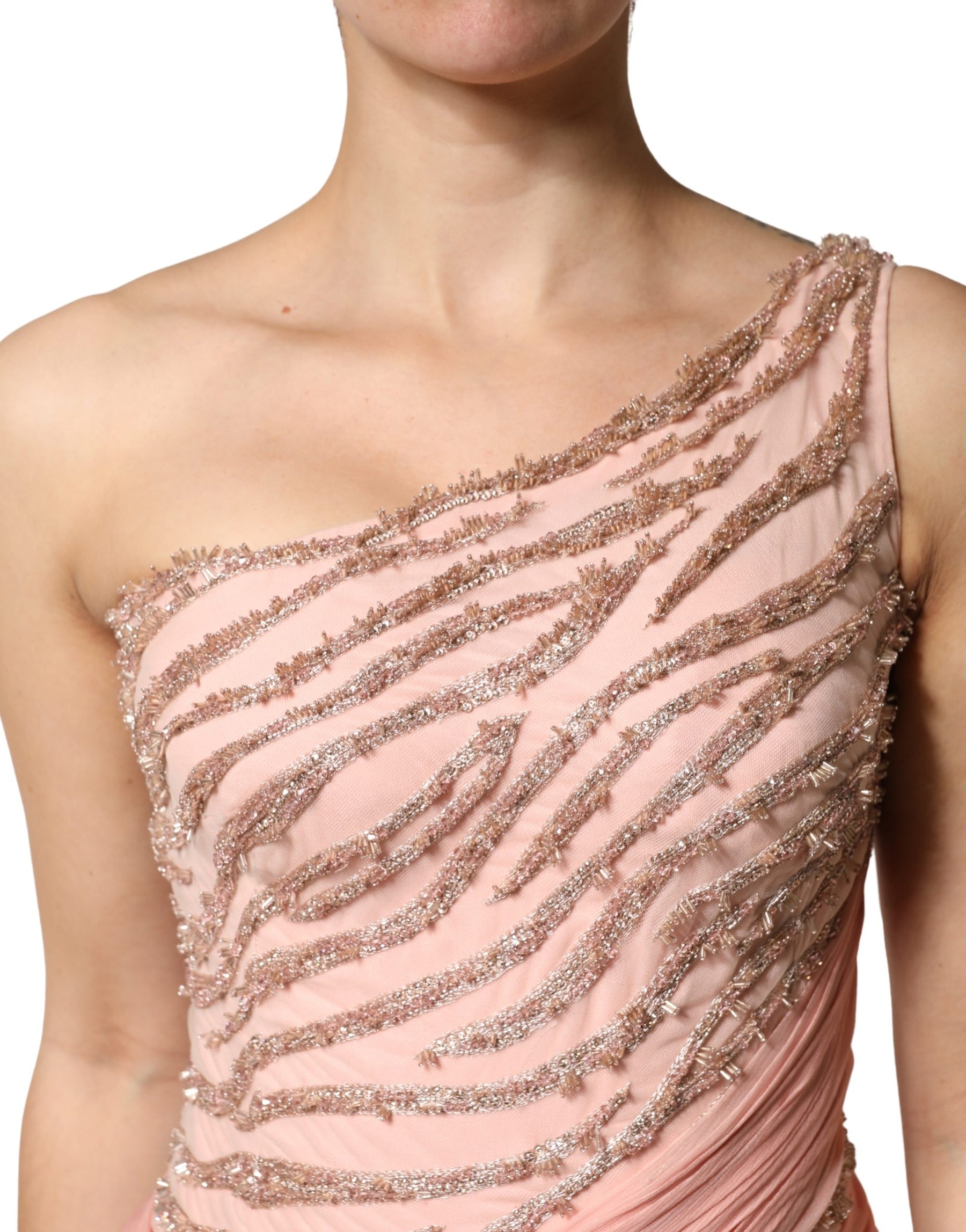Dolce & Gabbana Pink Embellished One Shoulder Maxi Dress | Regal Royce