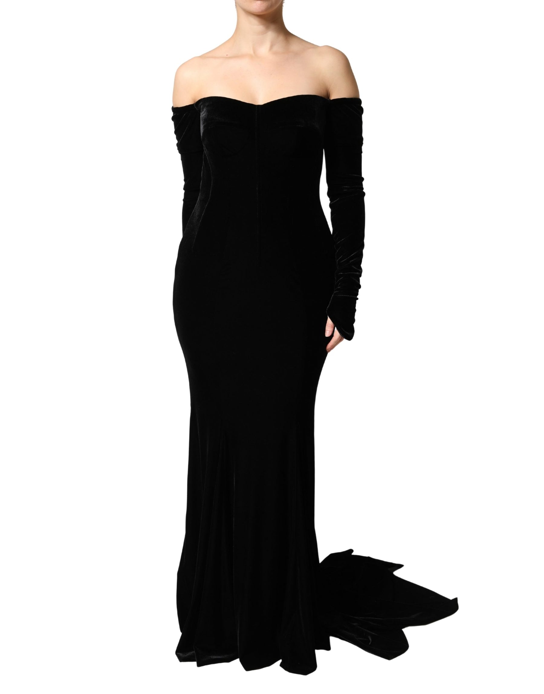 Dolce & Gabbana Black Off Shoulder Bodycon Long Gown Dress | Regal Royce