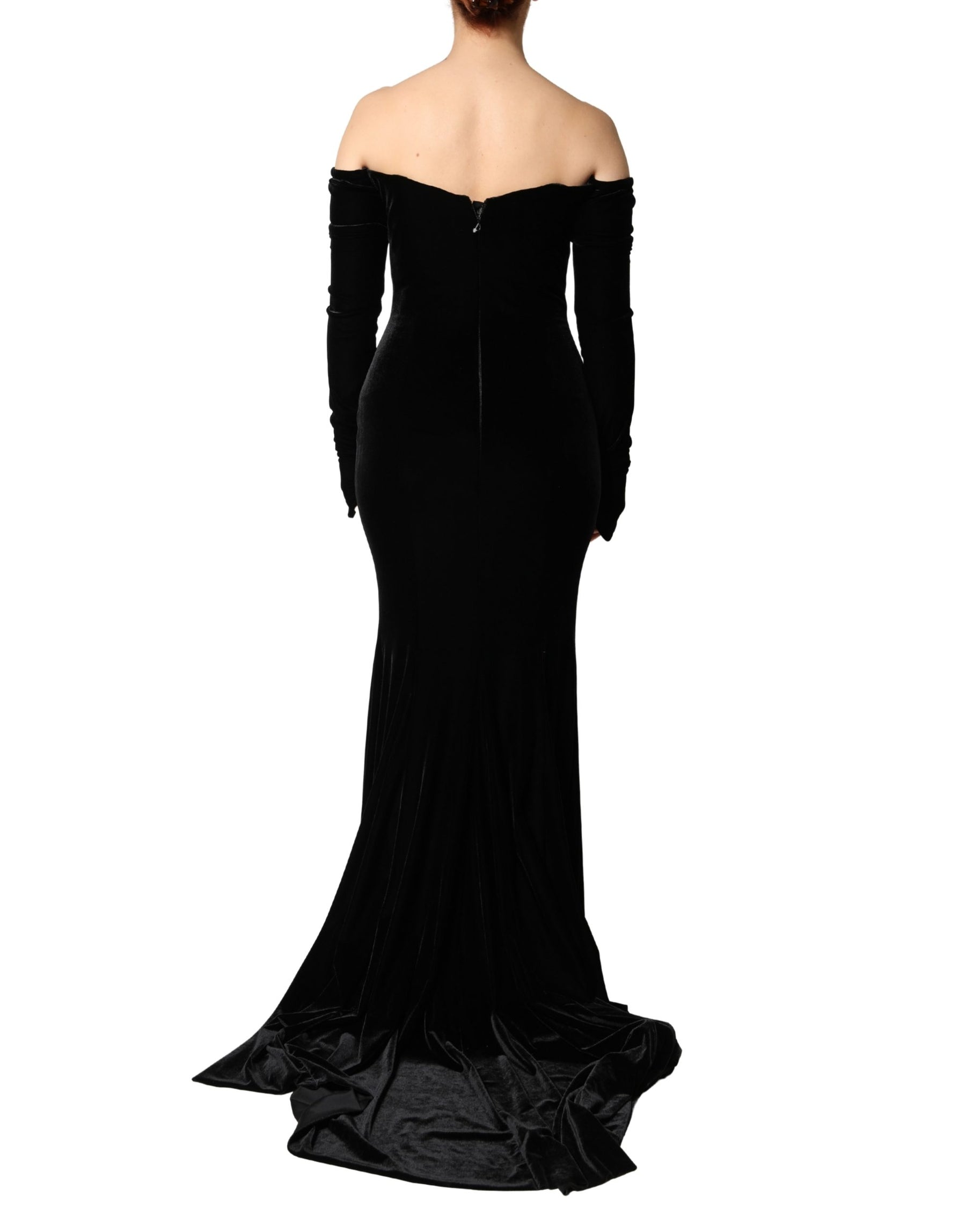 Dolce & Gabbana Black Off Shoulder Bodycon Long Gown Dress | Regal Royce