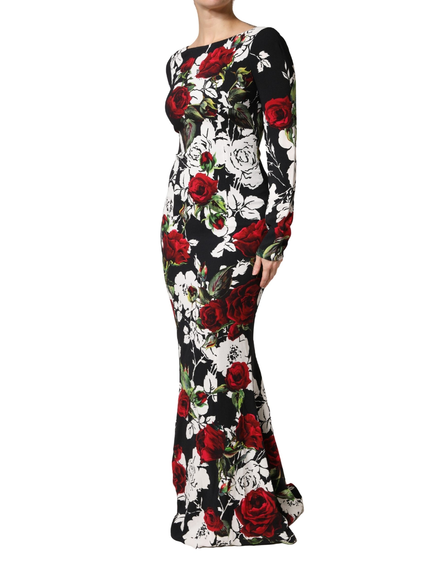 Dolce & Gabbana Black Floral Viscose Bodycon Long Gown Dress | Regal Royce