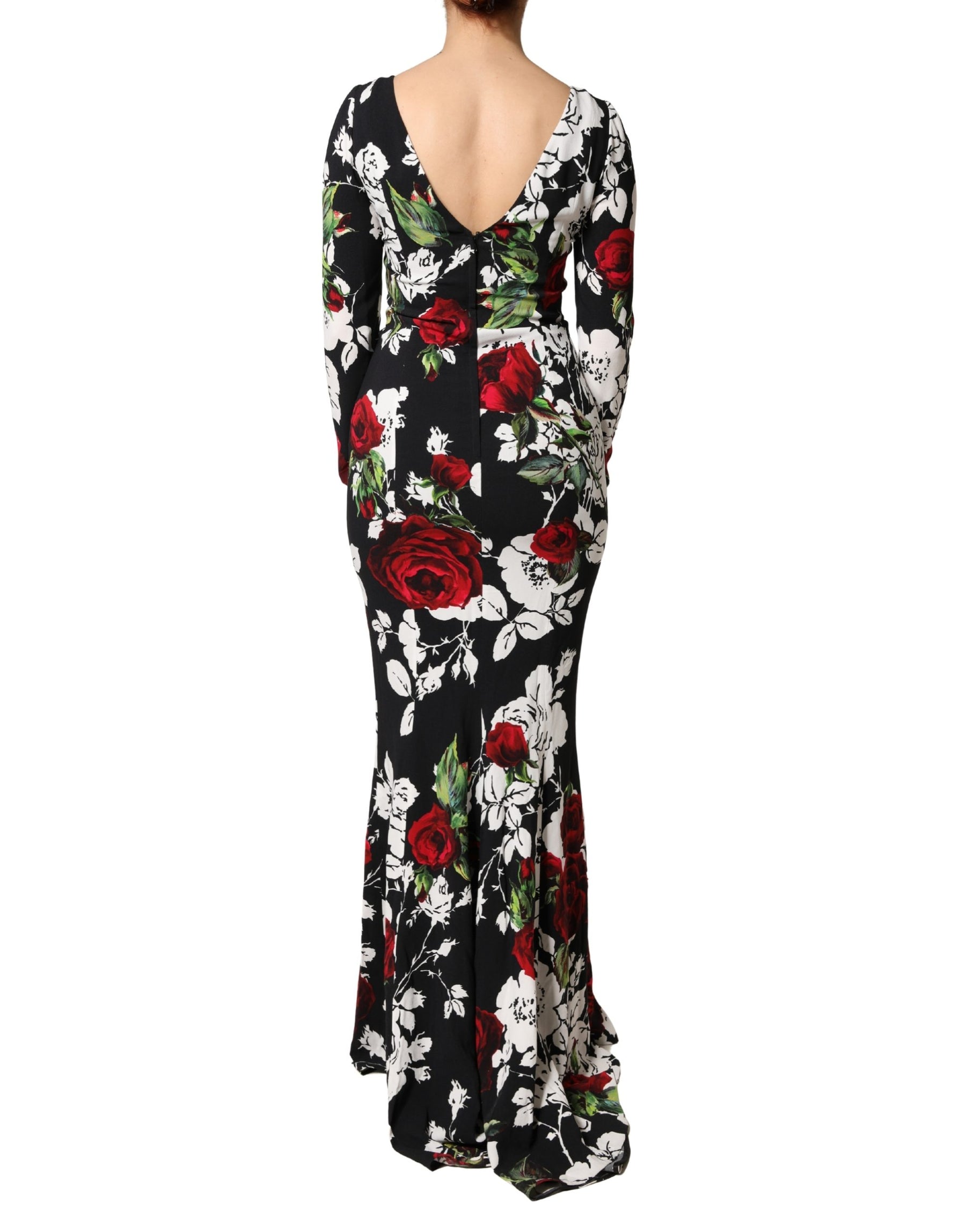 Dolce & Gabbana Black Floral Viscose Bodycon Long Gown Dress | Regal Royce