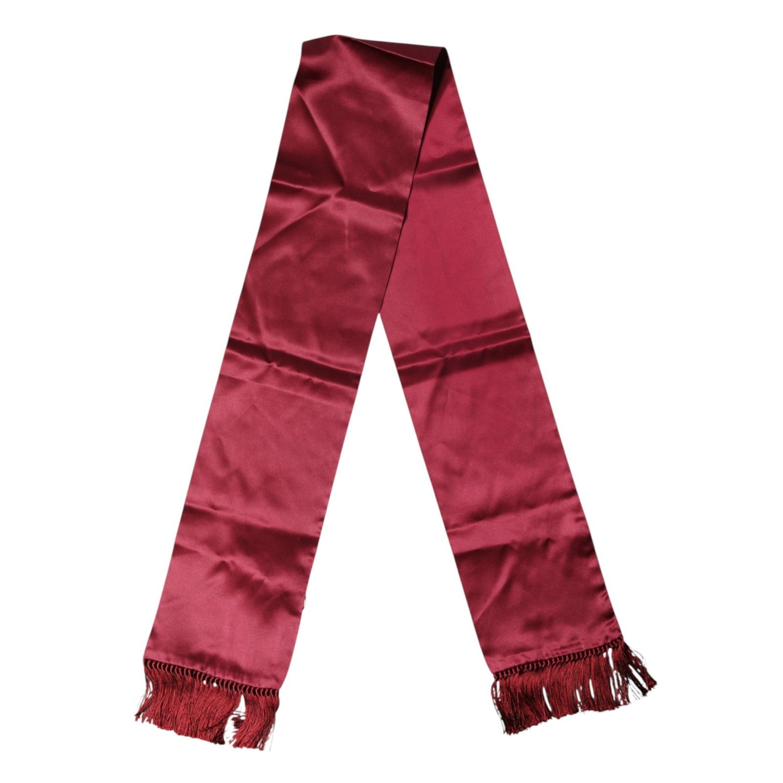 Dolce & Gabbana Red Satin Silk Fringes Men Foulard 137.5cm x14.5cm Scarf | Regal Royce