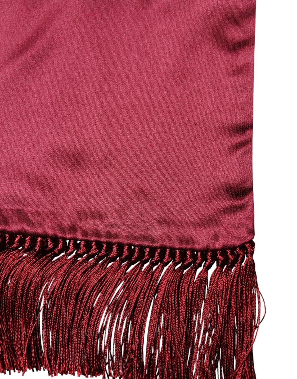 Dolce & Gabbana Red Satin Silk Fringes Men Foulard 137.5cm x14.5cm Scarf | Regal Royce