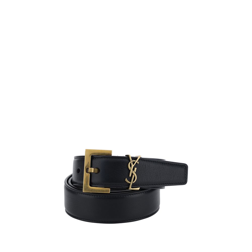 Saint Laurent Black Calf Leather Bos Taurus Regular Belt | Regal Royce