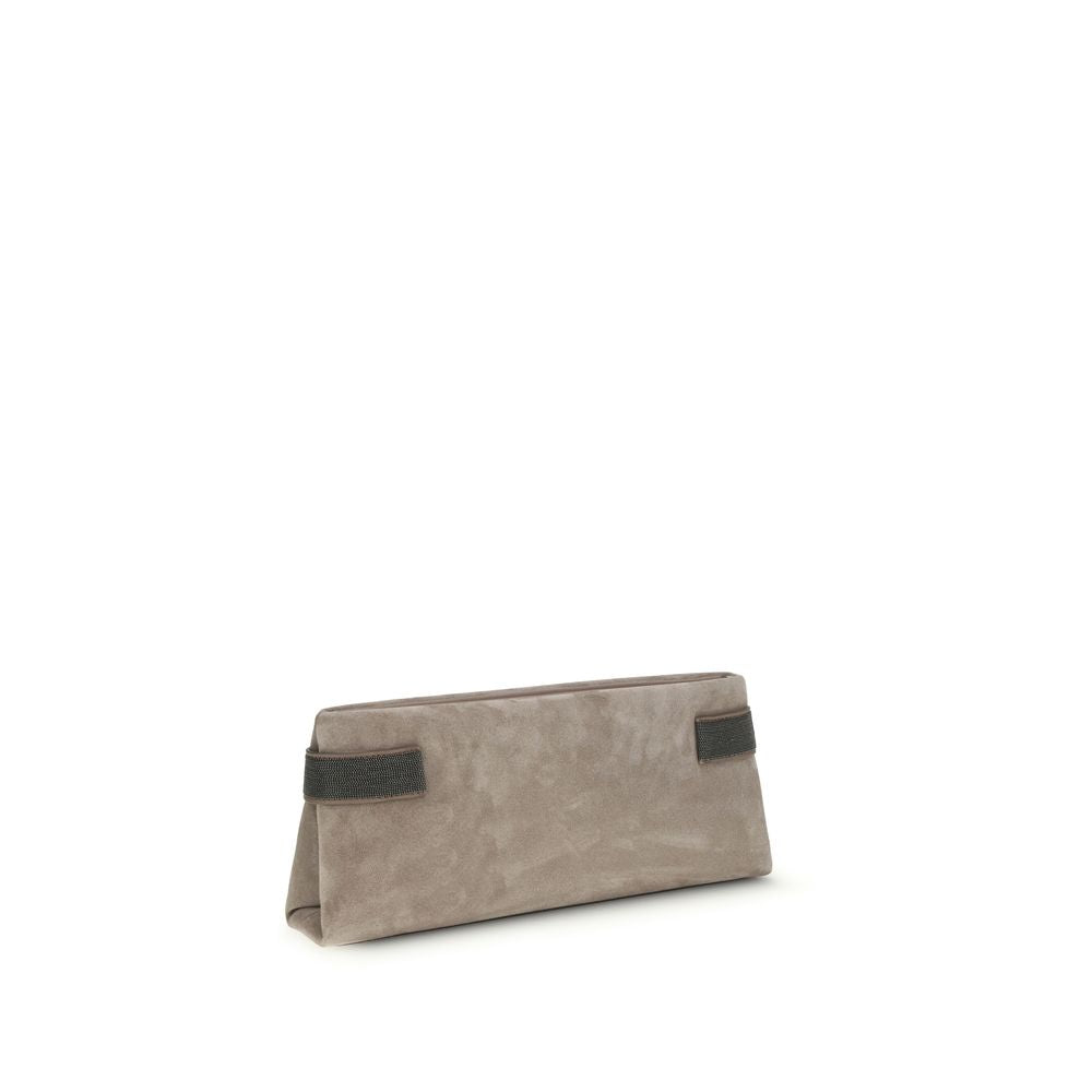 Brunello Cucinelli Gray Calf Leather Bos Taurus Clutch Bag | Regal Royce