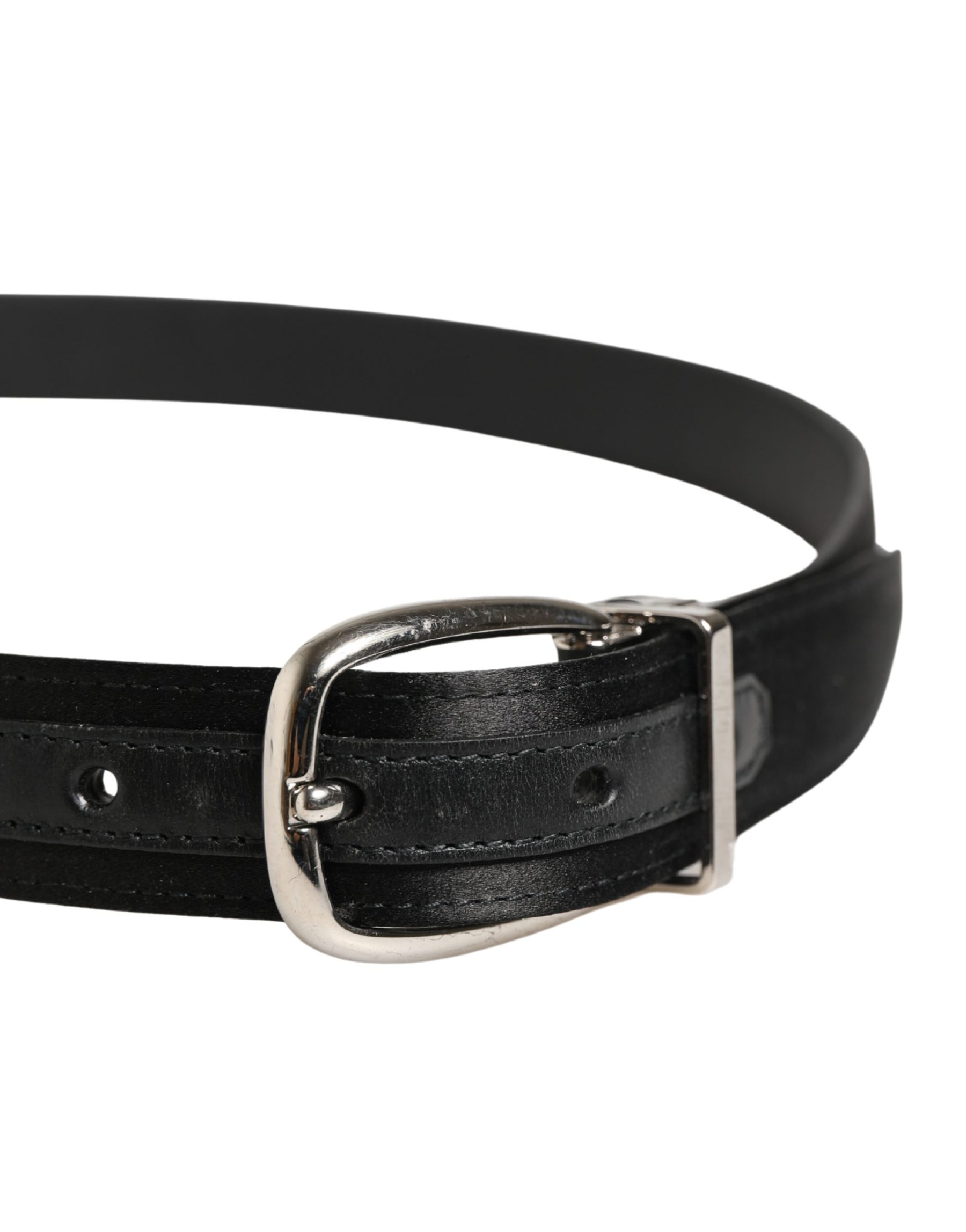 Dolce & Gabbana Men Black Classic Leather Metal Buckle Belt | Regal Royce