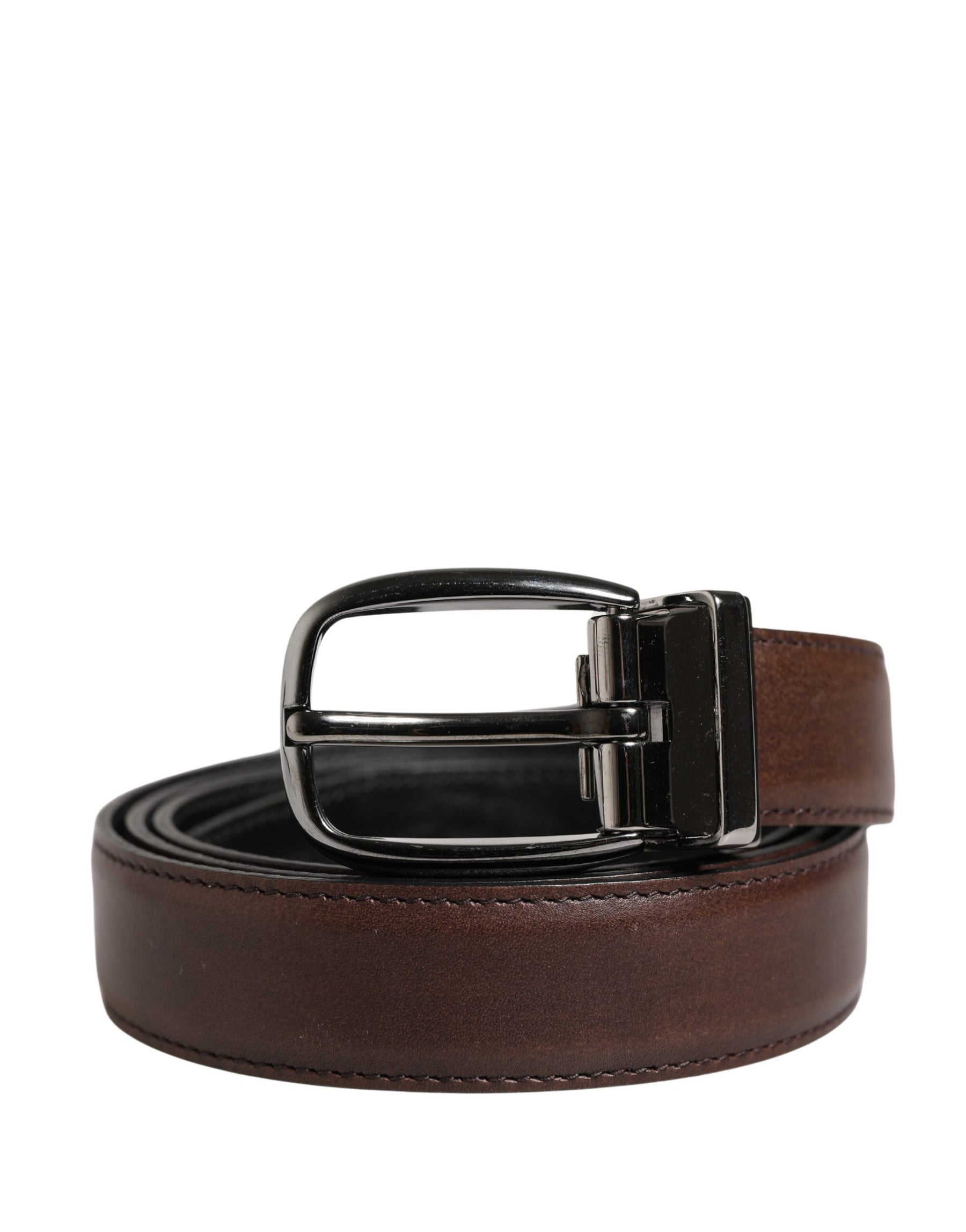 Dolce & Gabbana Men Brown Classic Leather Metal Buckle Belt | Regal Royce