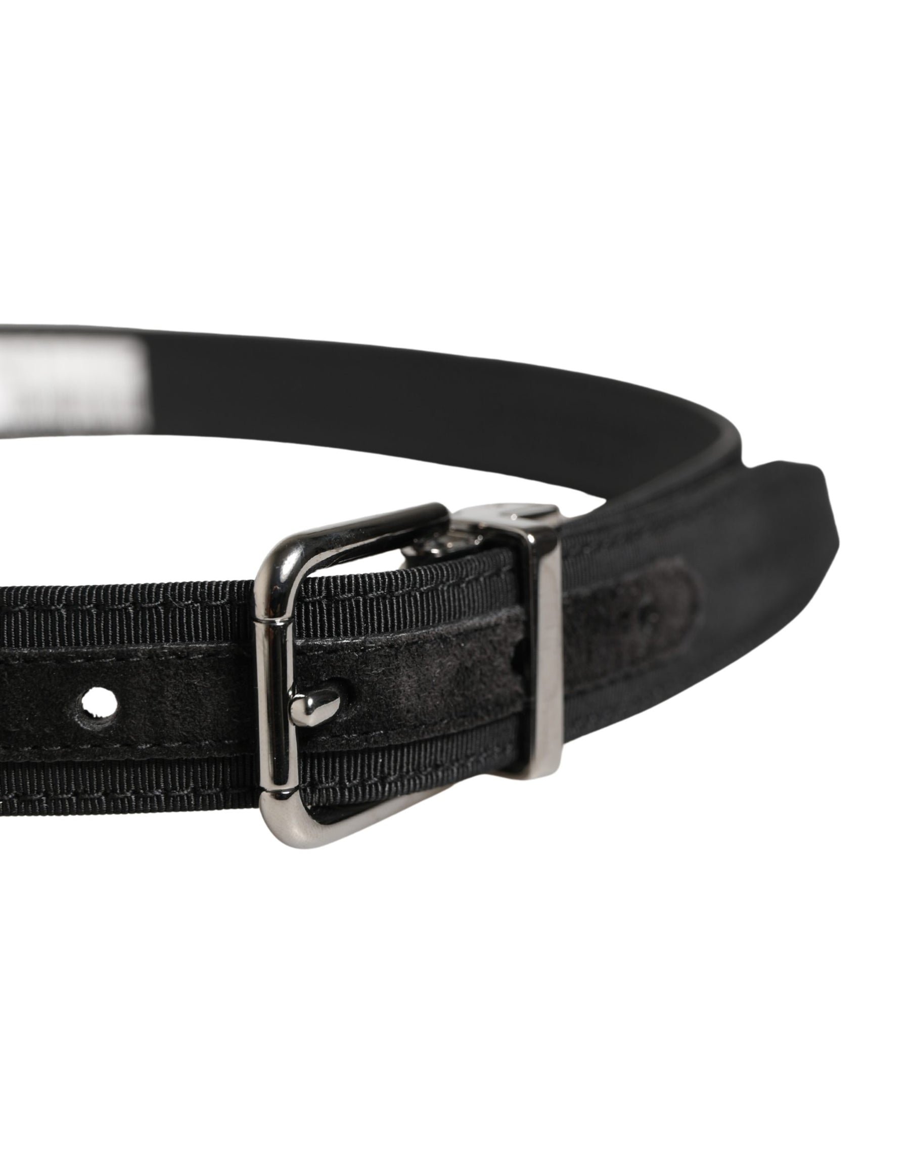 Dolce & Gabbana Men Black Viscose Leather Metal Buckle Belt | Regal Royce